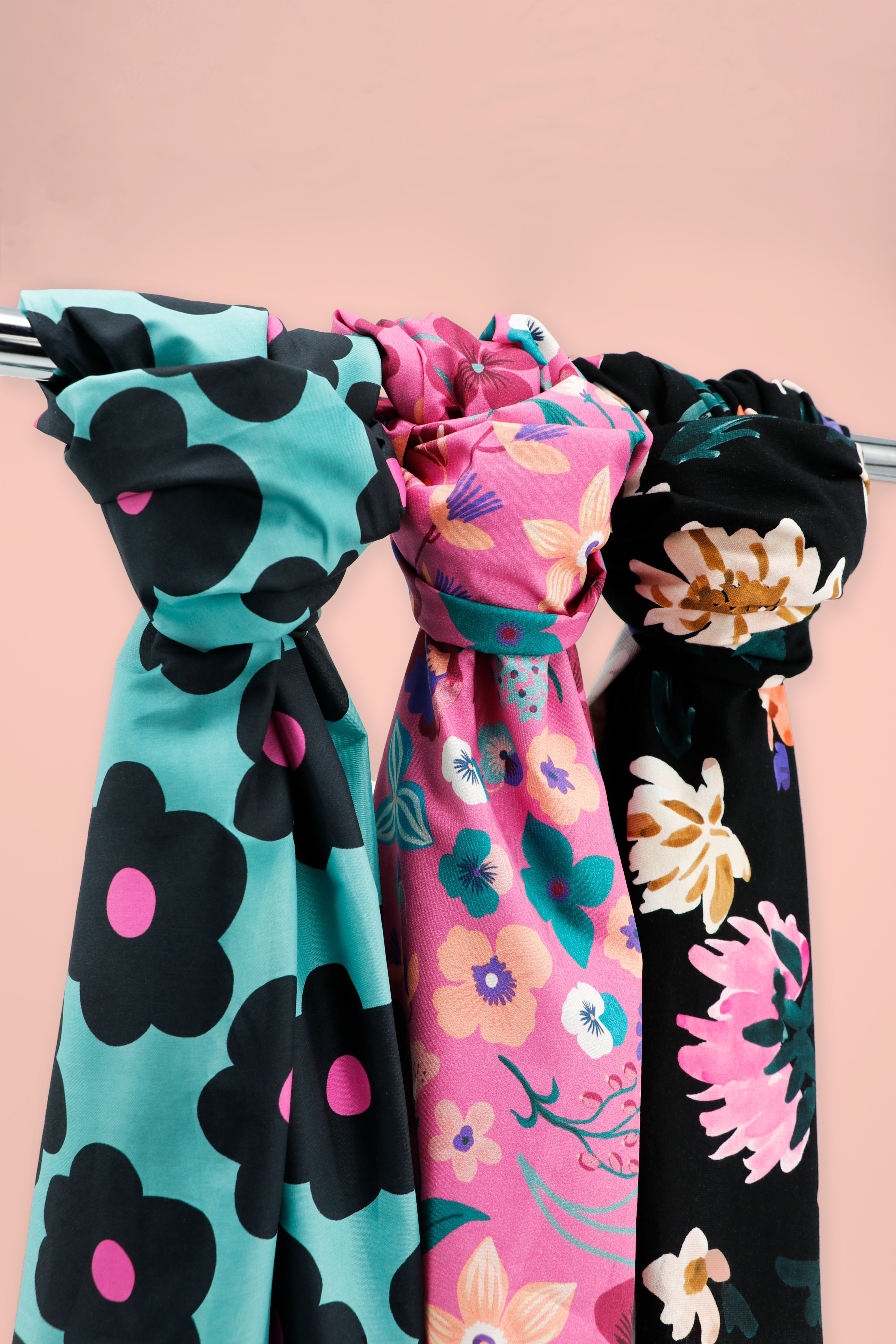 REMNANT 2.06 Metres - Nerida Hansen -Big Flowers on Sea Blue Cotton Poplin Fabric