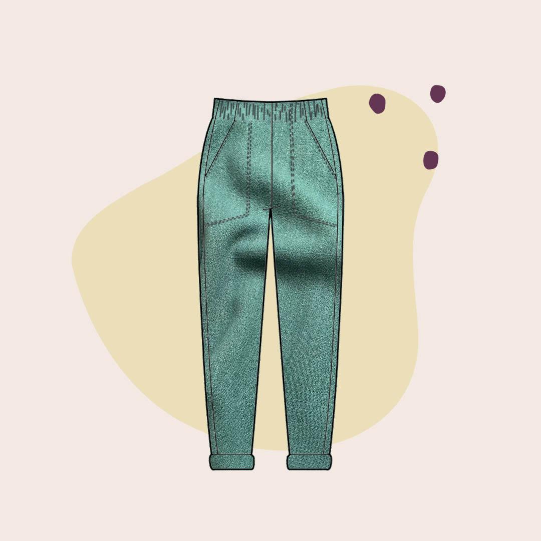 Sewing Kit - Free Range Slacks in Bottle Green Flow Linen Noil