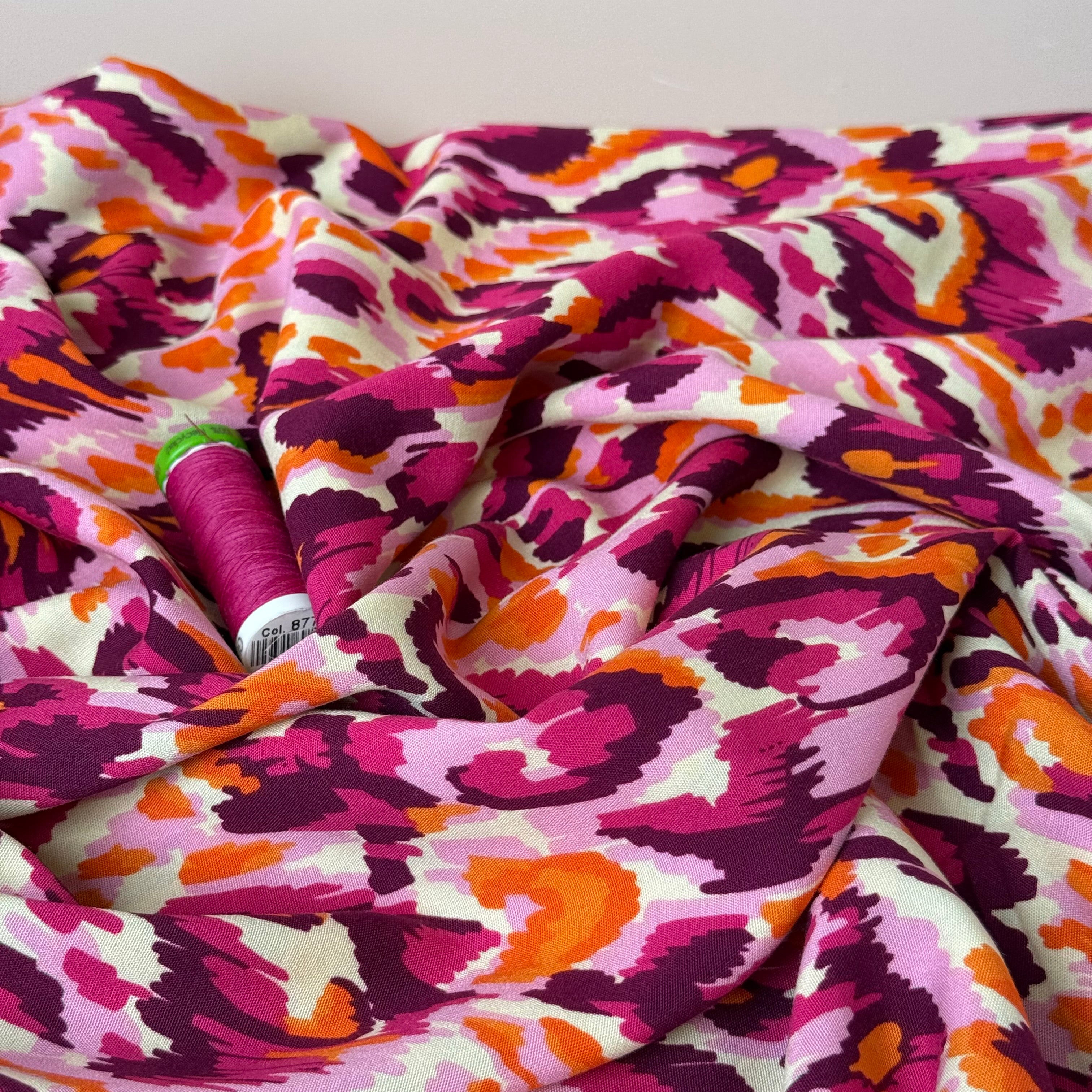 Pink Camo Viscose Poplin With Little Stretch
