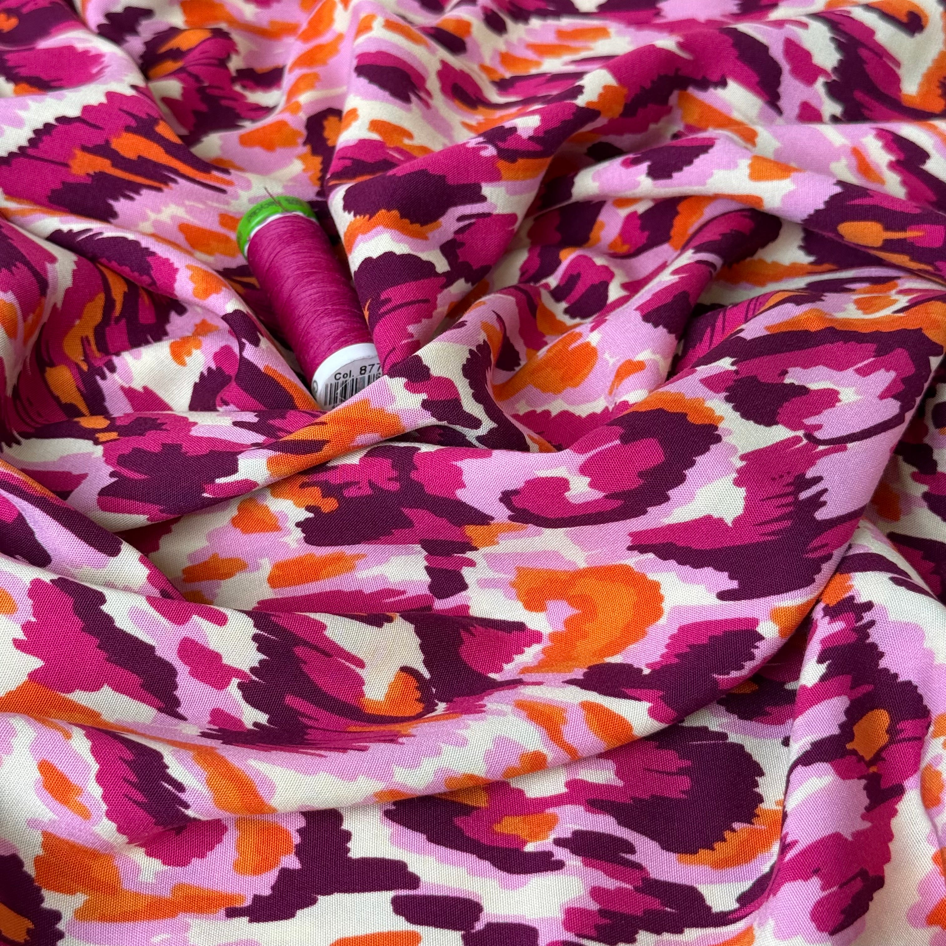 Pink Camo Viscose Poplin With Little Stretch