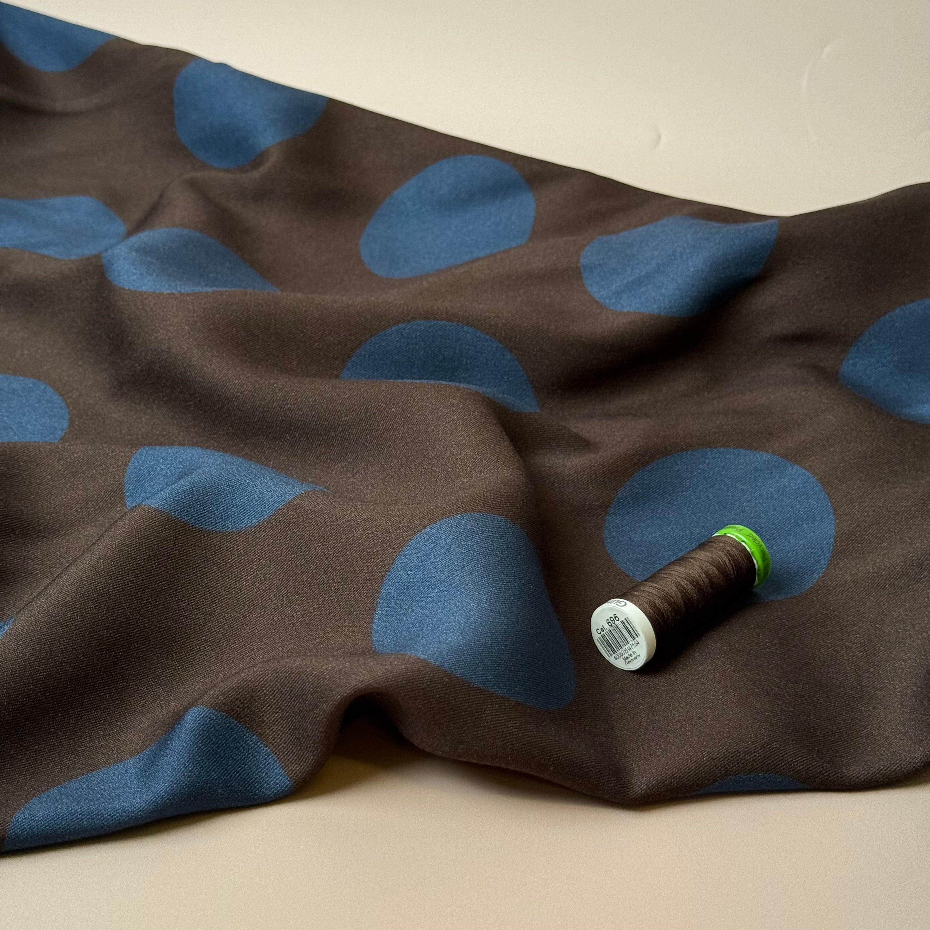 Light & Lush - Large Polka Dots in Midnight Blue Viscose Twill Fabric