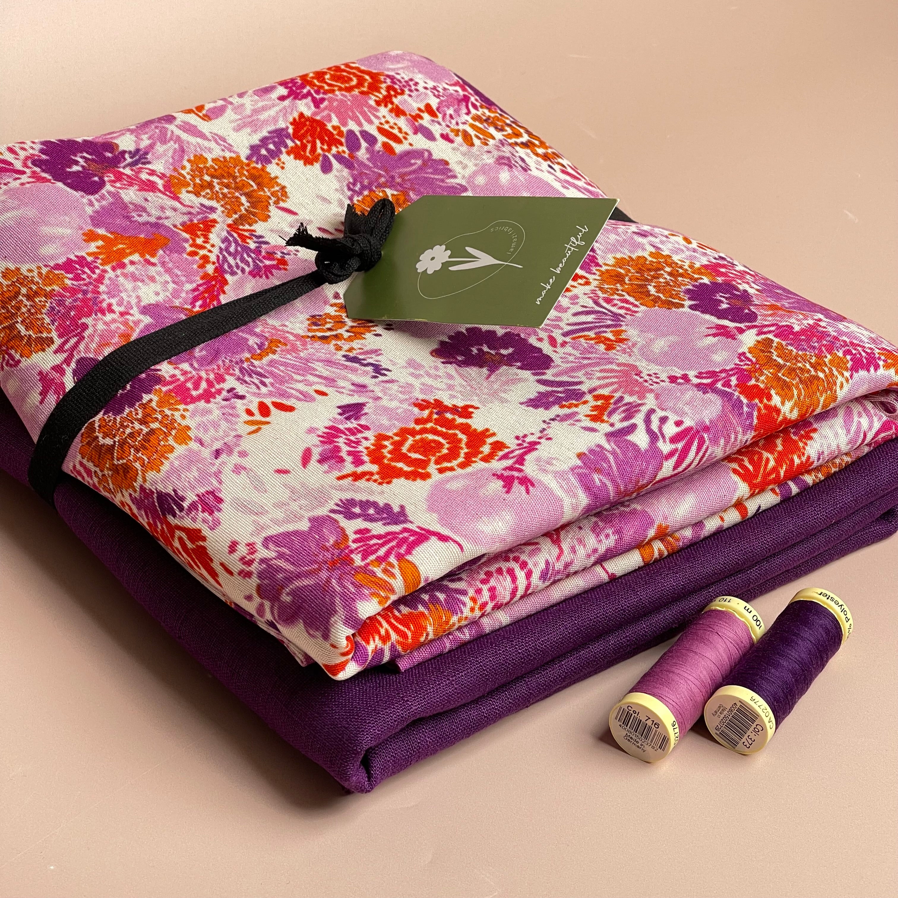 Make an Outfit Colour Bundle - Sunrise Florals Viscose Linen with Breeze Washed Linen