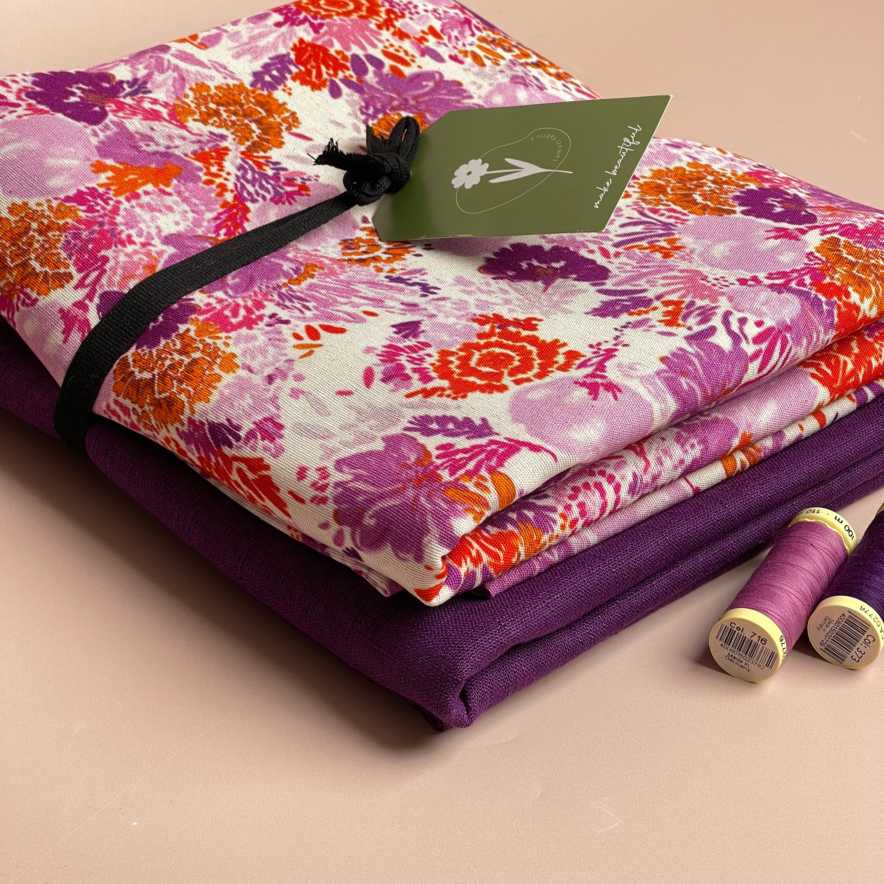 Make an Outfit Colour Bundle - Sunrise Florals Viscose Linen with Breeze Washed Linen