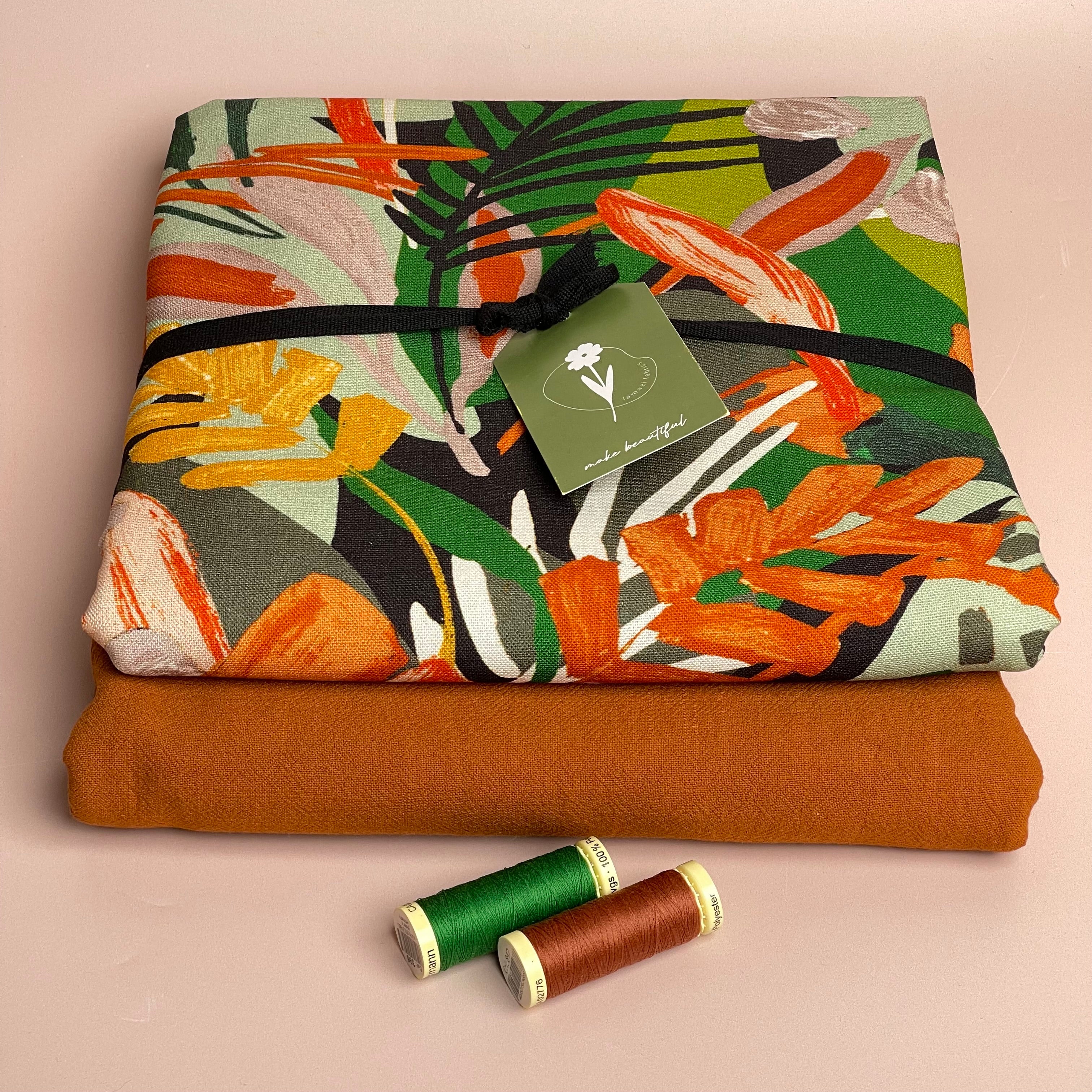 Make an Outfit Colour Bundle - Tropical Forest Viscose Linen with Washed Cotton