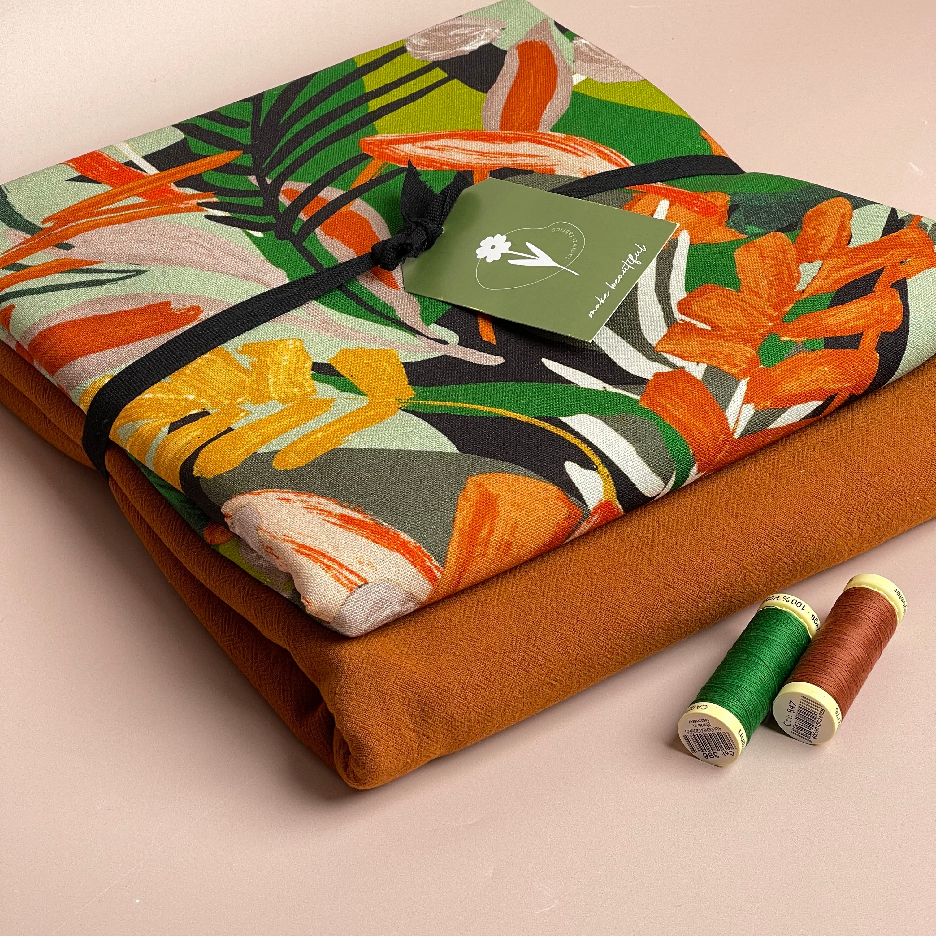 Make an Outfit Colour Bundle - Tropical Forest Viscose Linen with Washed Cotton
