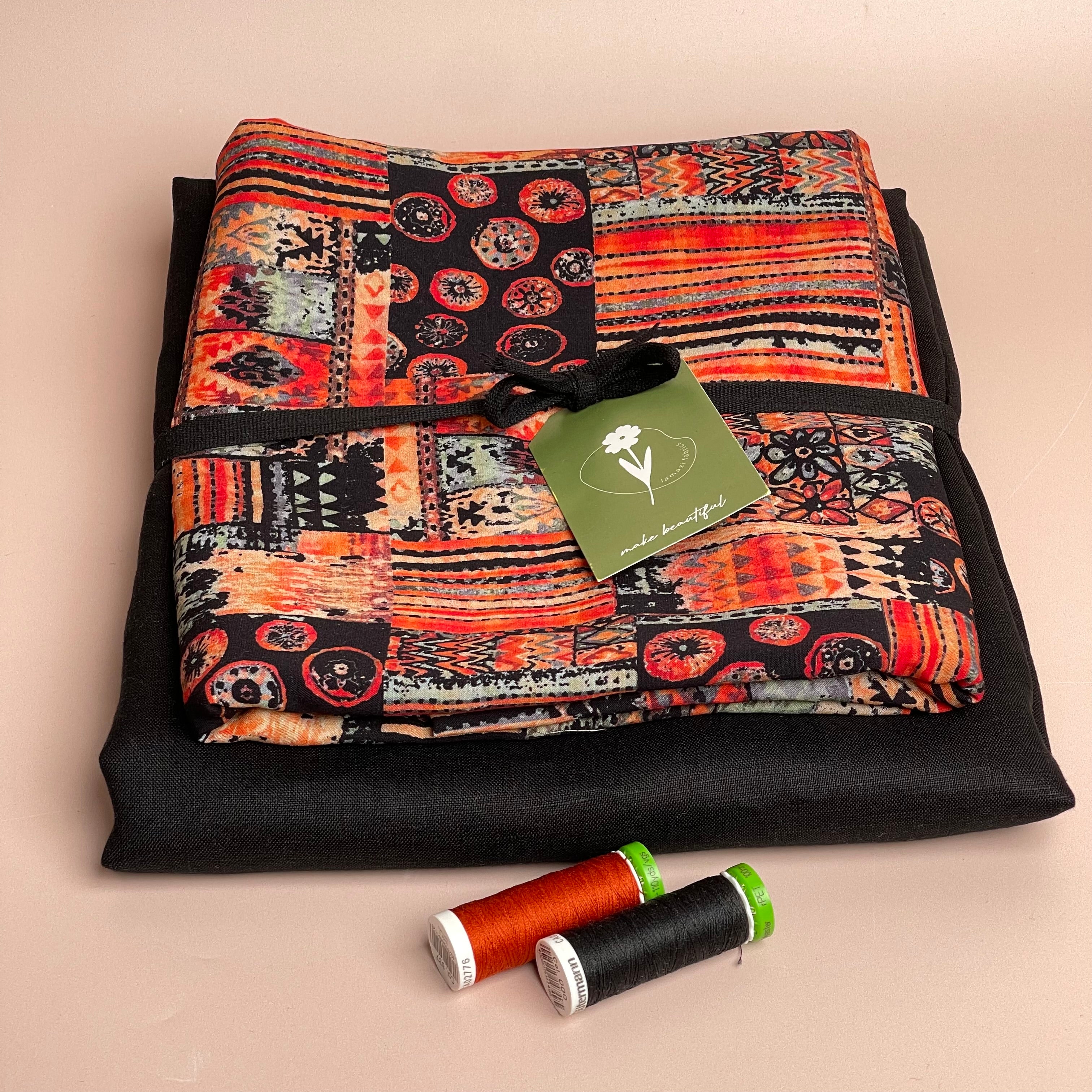 Make an Outfit Colour Bundle - Tapestry Burnt Orange Viscose with Pure Fine Linen