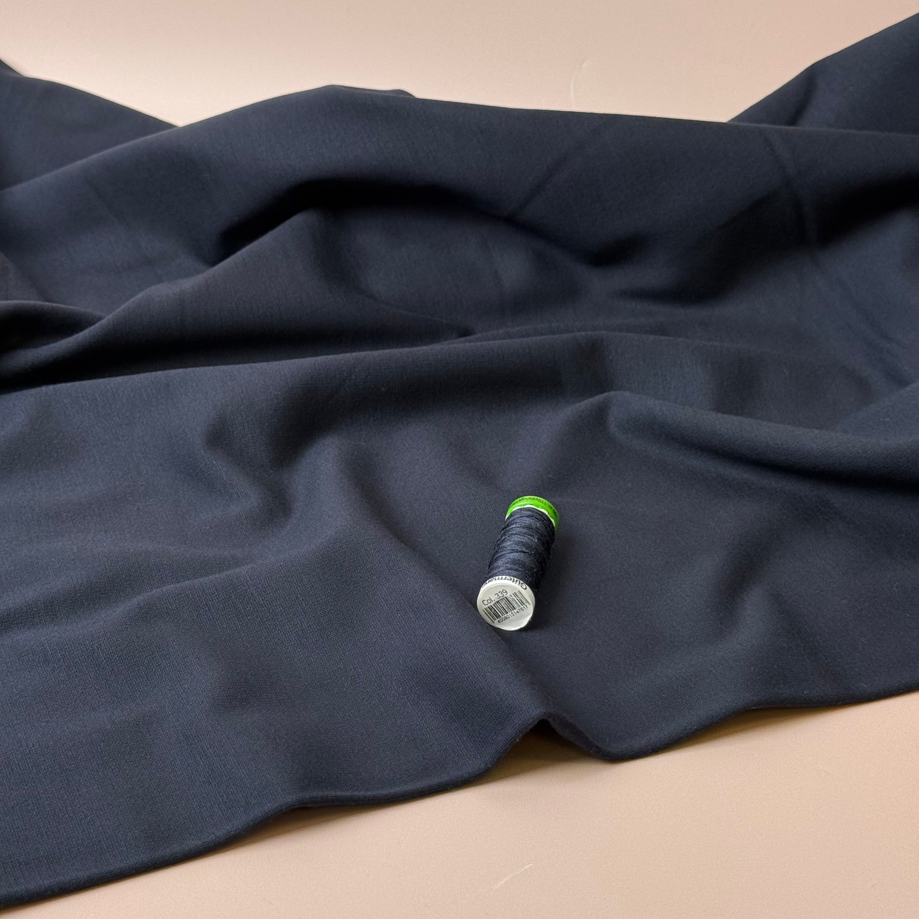 Brushed Viscose Ponte Roma Double Knit Fabric in Dark Navy