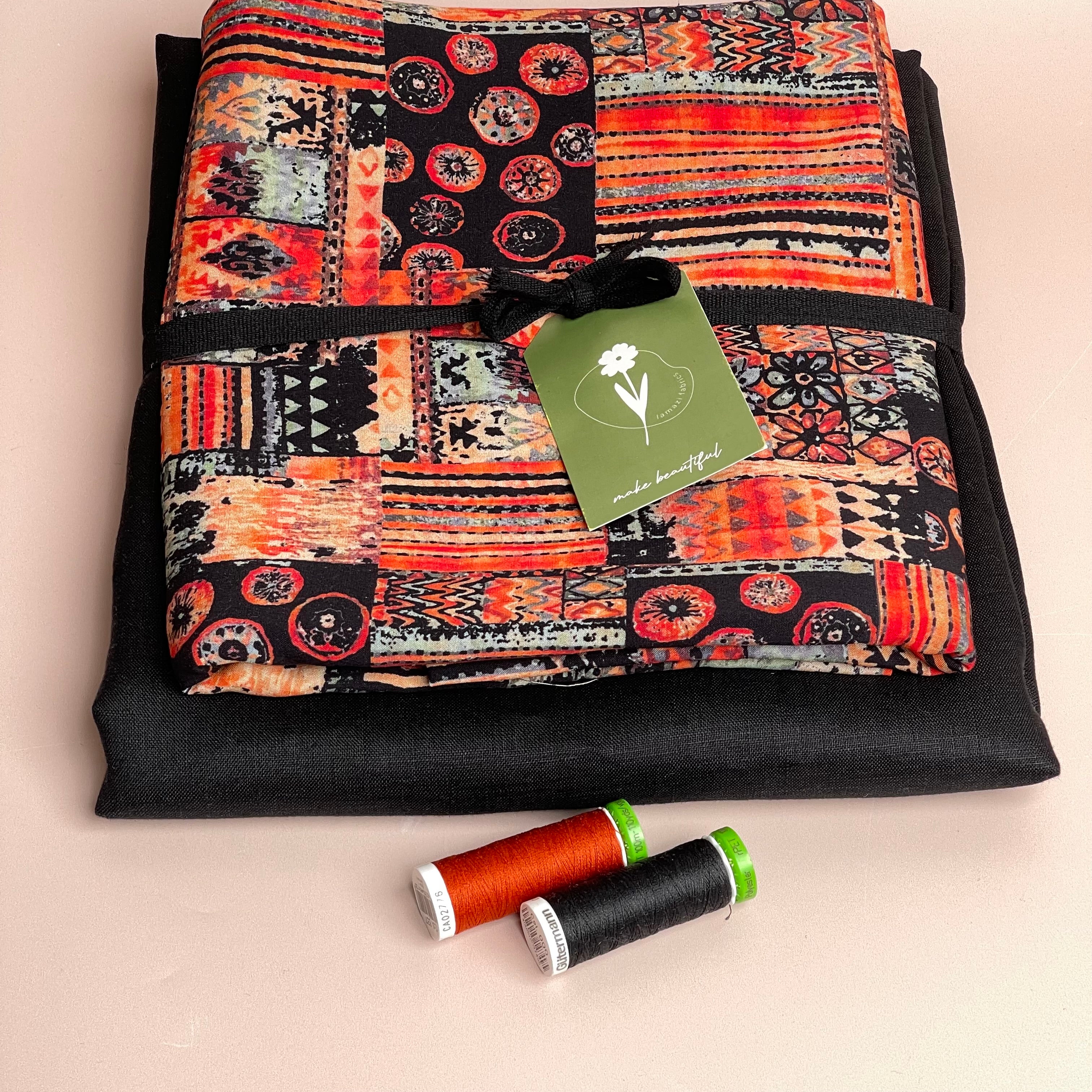 Make an Outfit Colour Bundle - Tapestry Burnt Orange Viscose with Pure Fine Linen