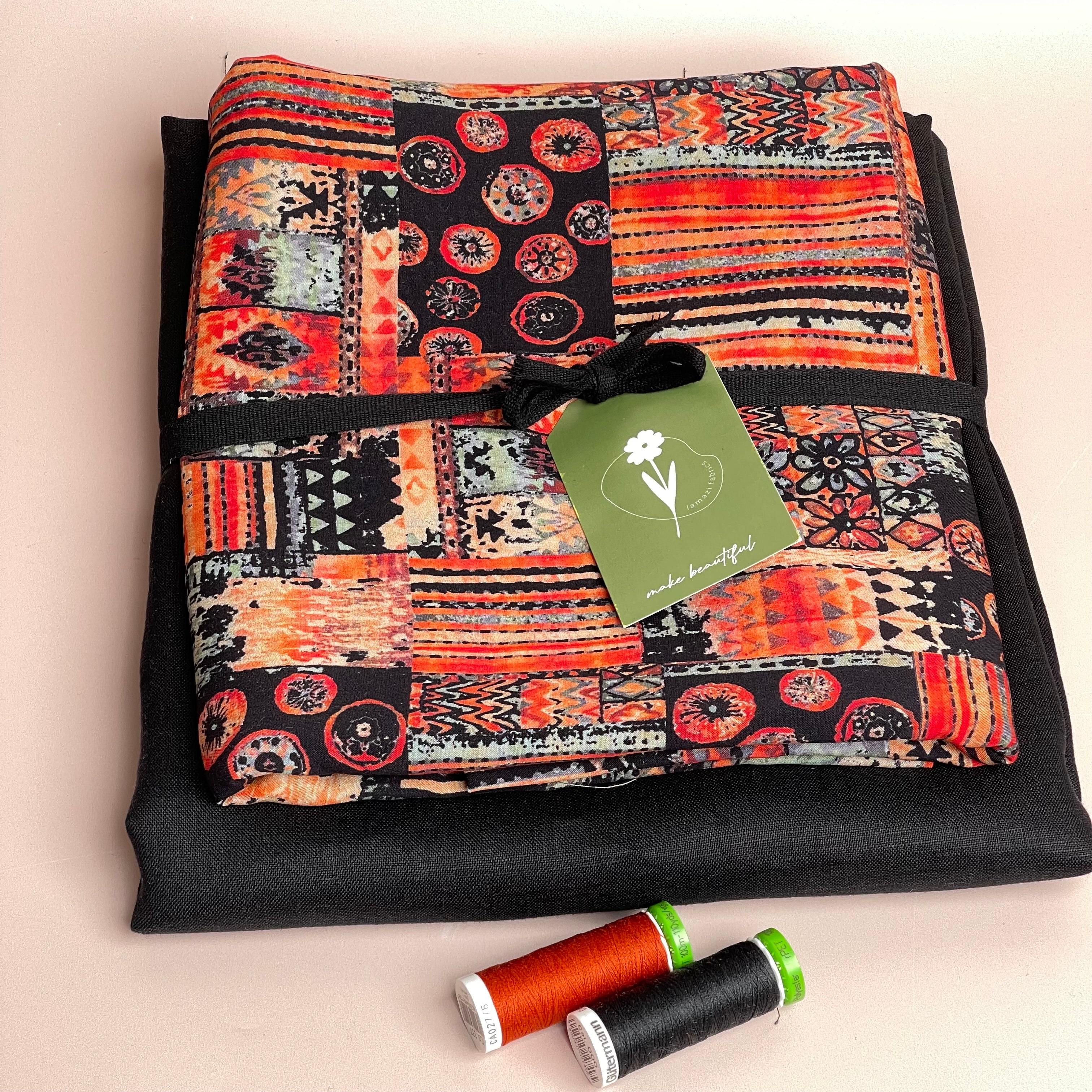 Make an Outfit Colour Bundle - Tapestry Burnt Orange Viscose with Pure Fine Linen