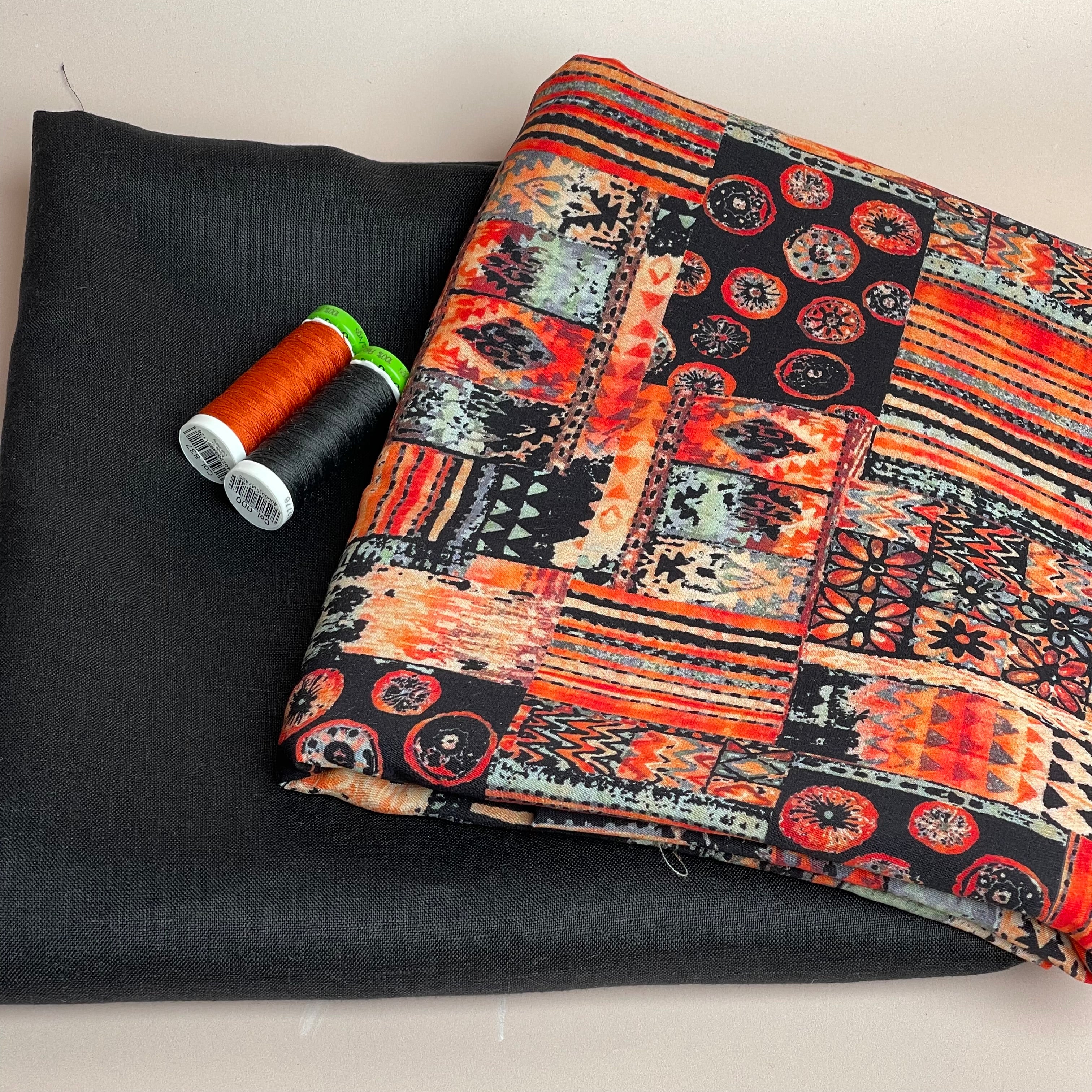 Make an Outfit Colour Bundle - Tapestry Burnt Orange Viscose with Pure Fine Linen