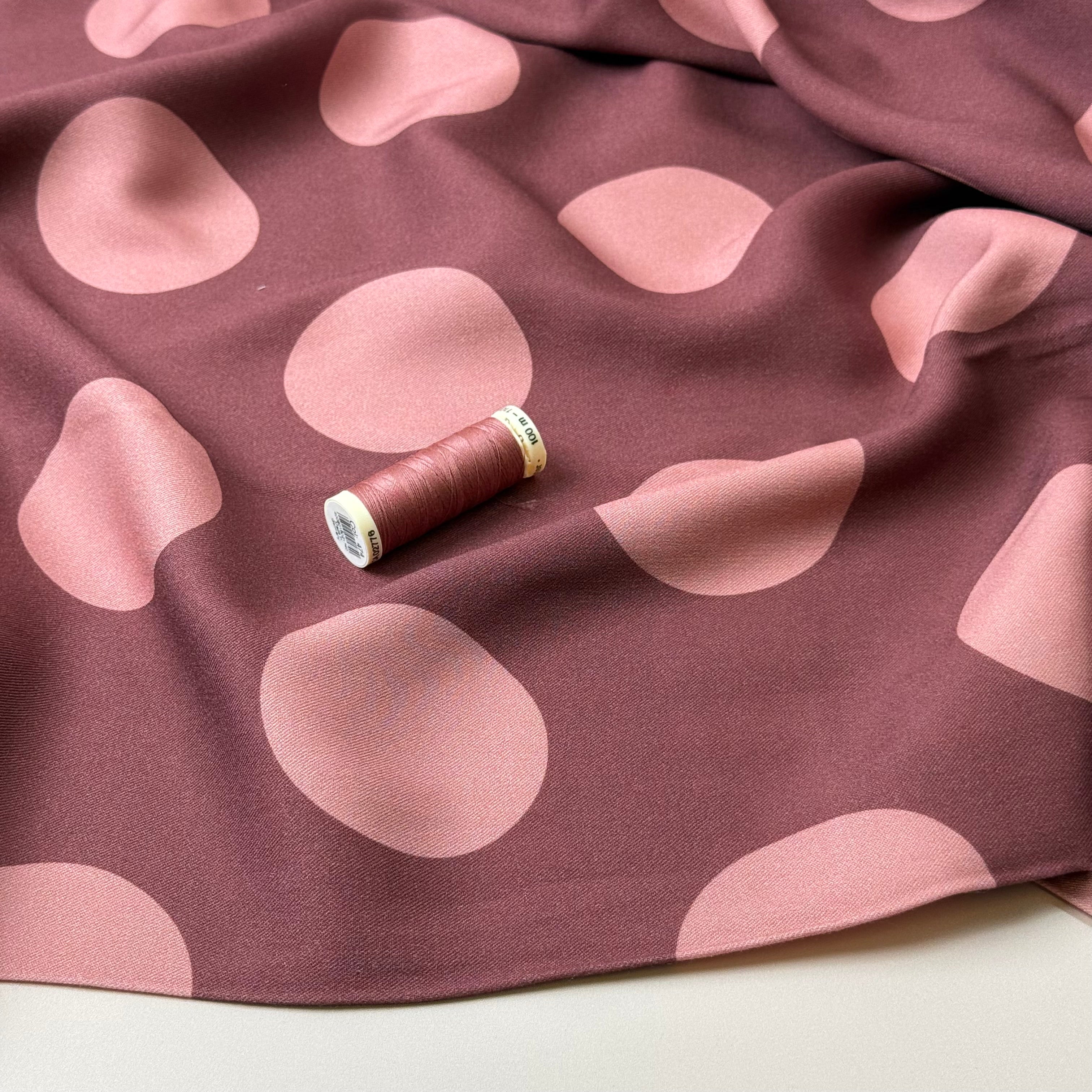 Light & Lush - Large Polka Dots in Rosewood Viscose Twill Fabric