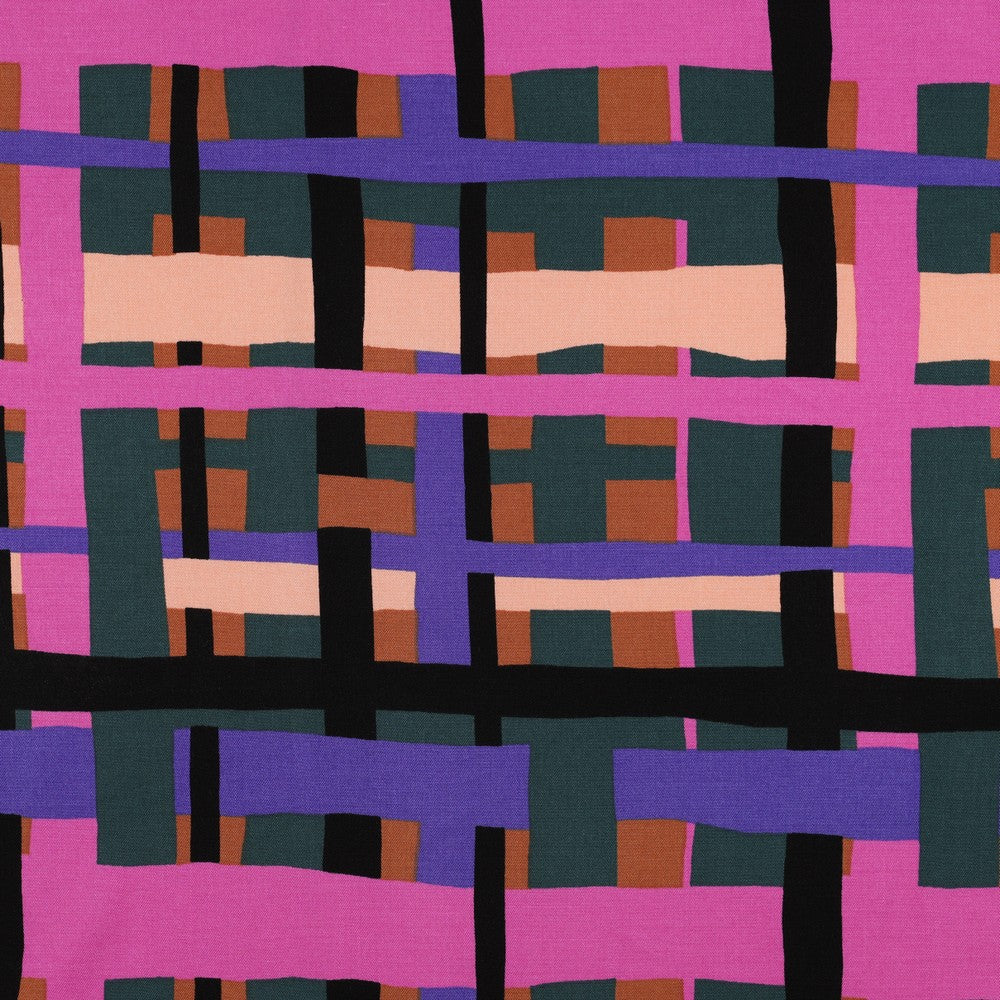 REMNANT 0.66 Metre - Nerida Hansen - Rosella Stretch Lines Clay Stretch Viscose Twill Fabric