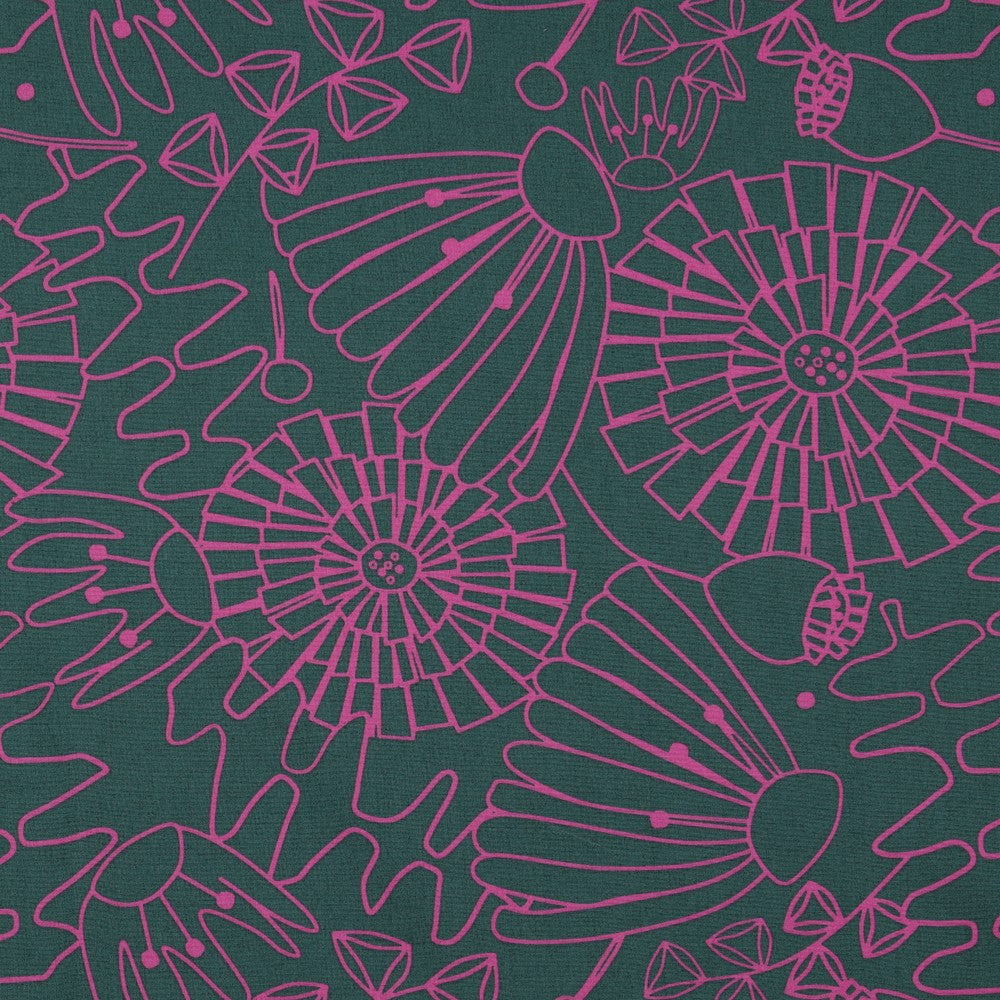 REMNANT 1.27 Metres - Nerida Hansen - Eden on Dark Green Cotton Poplin Fabric