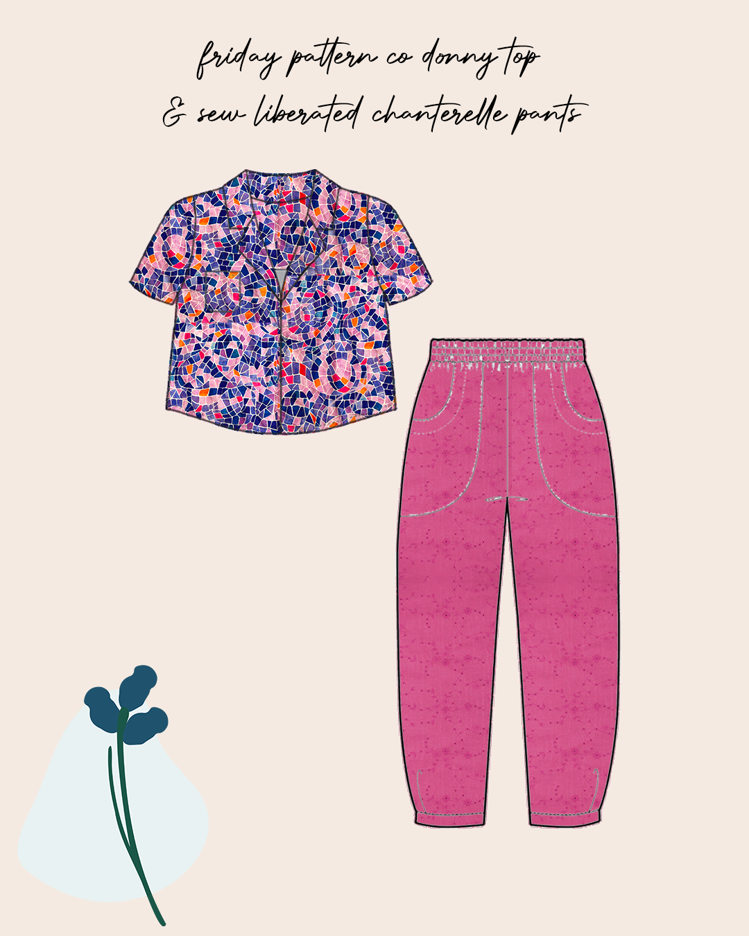 Floral Vines on Fuchsia Embroidered Viscose Linen Fabric