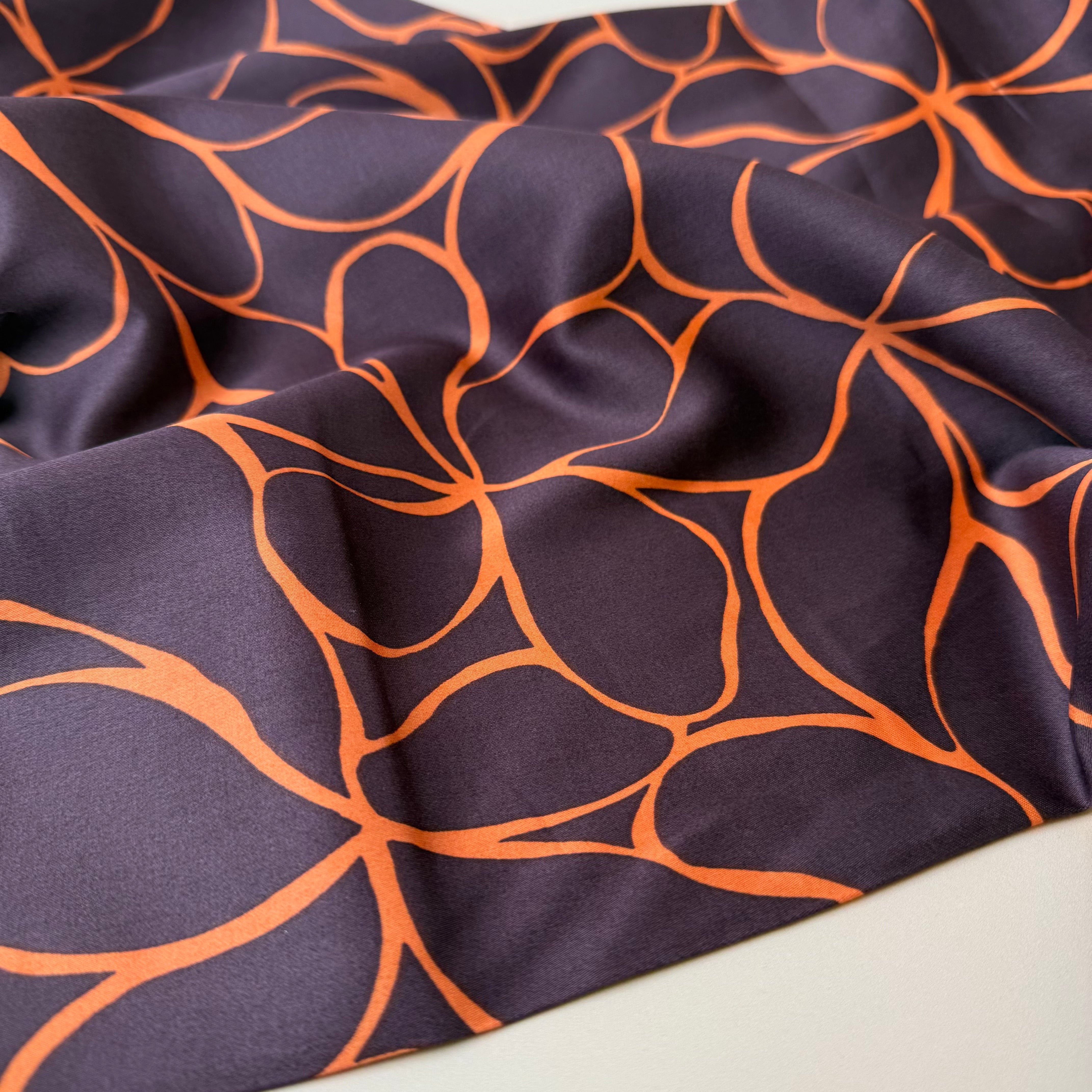 Line Flowers in Deep Mahogany Cotton Sateen Fabric