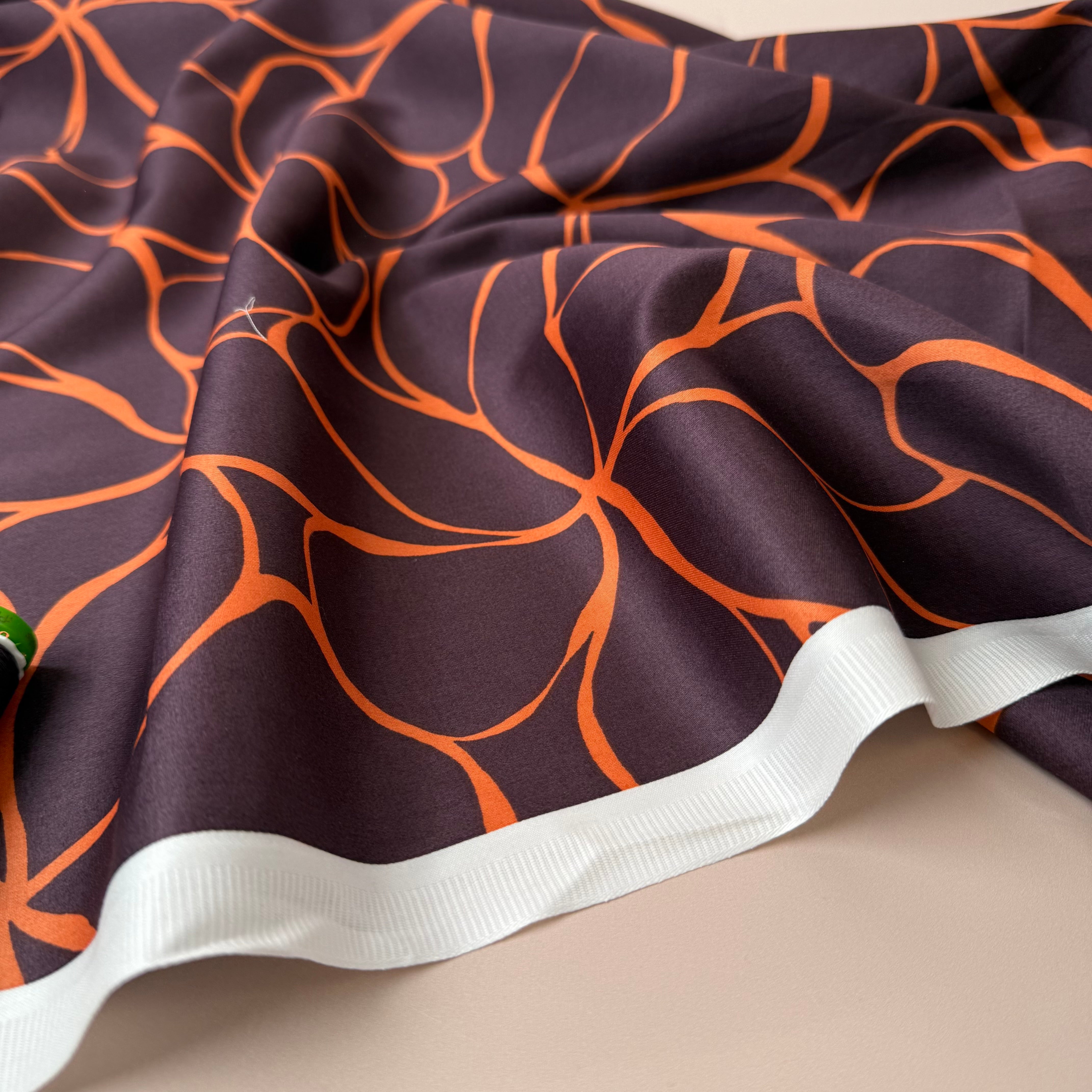 Line Flowers in Deep Mahogany Cotton Sateen Fabric