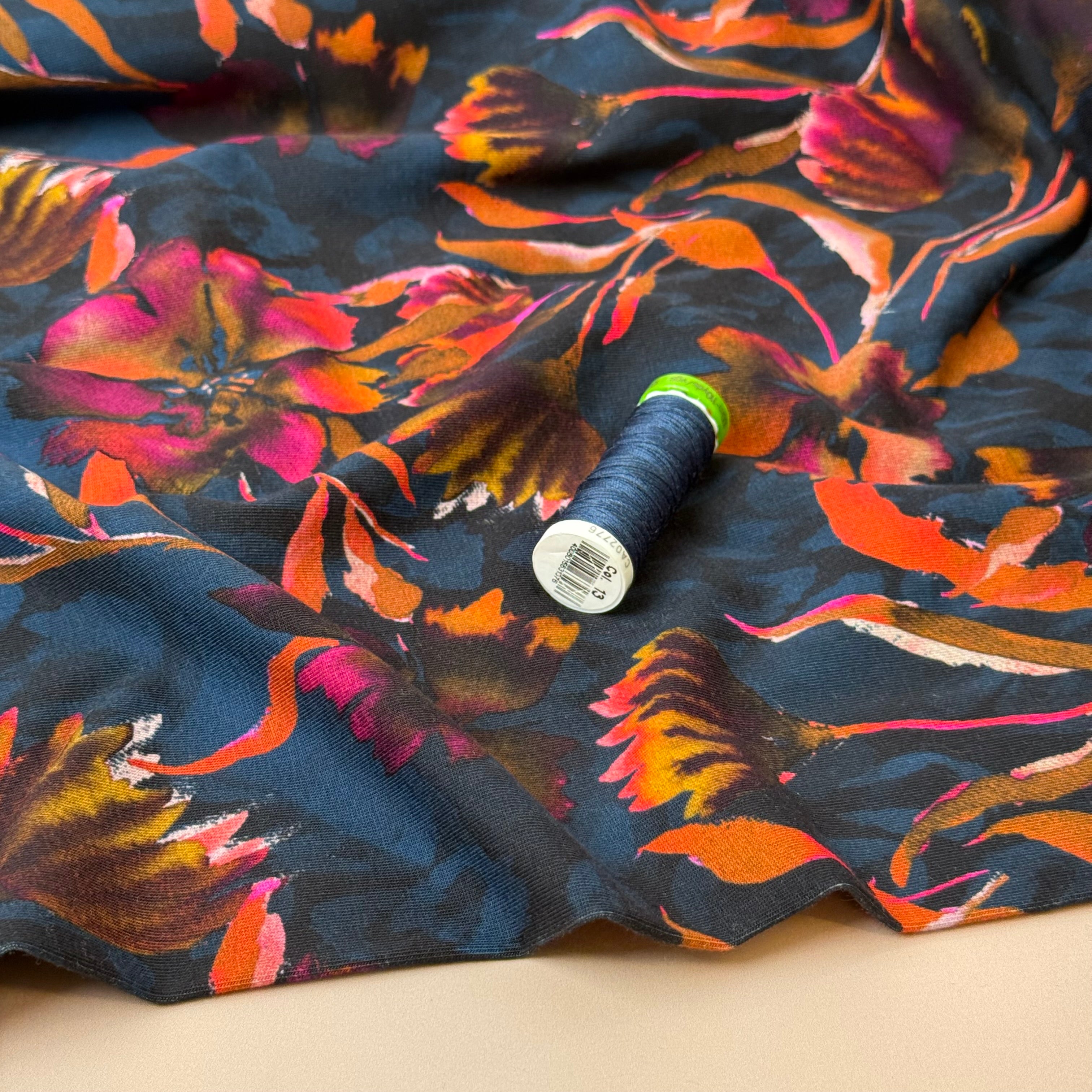 Autumn Leaf Midnight Cotton Jersey Fabric