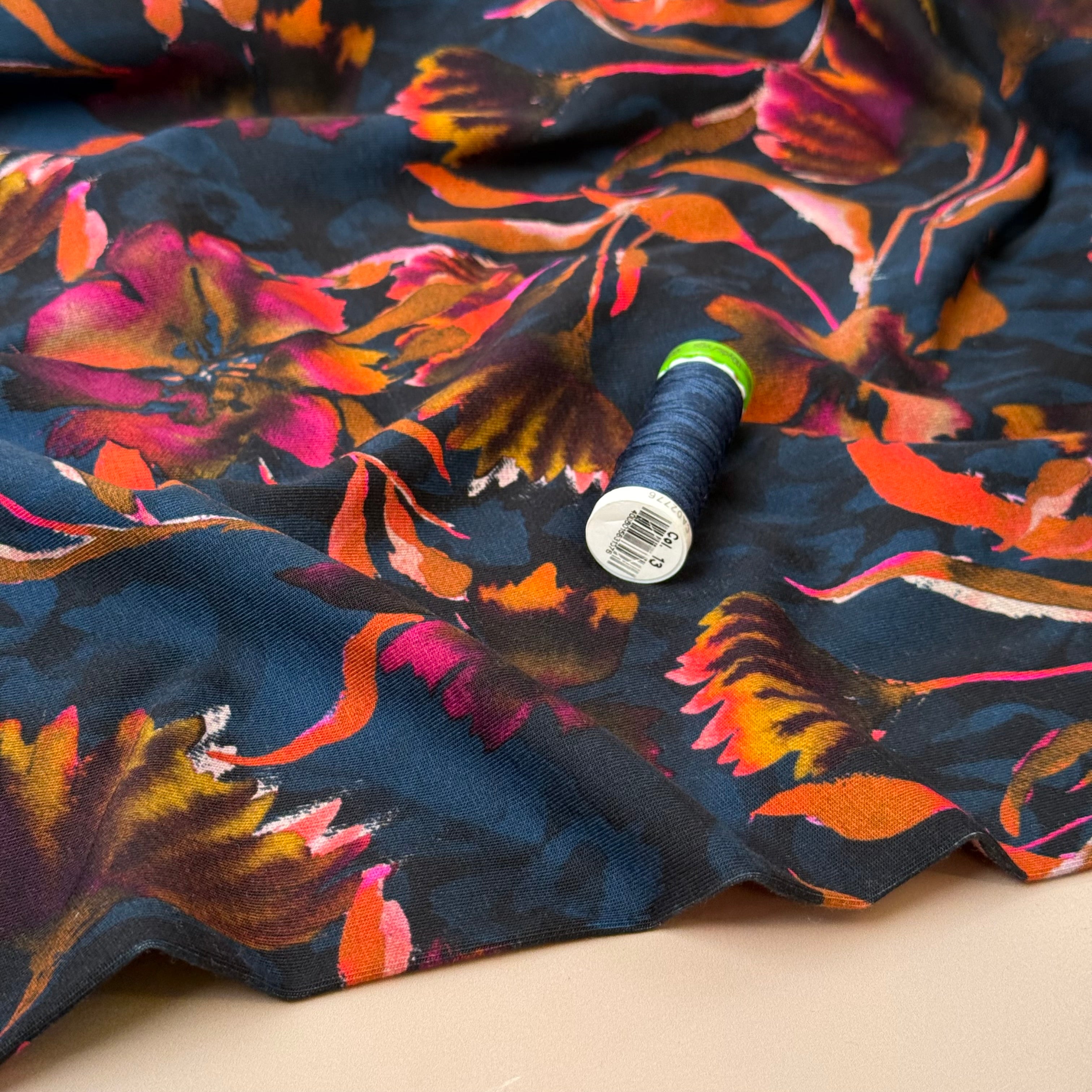 Autumn Leaf Midnight Cotton Jersey Fabric