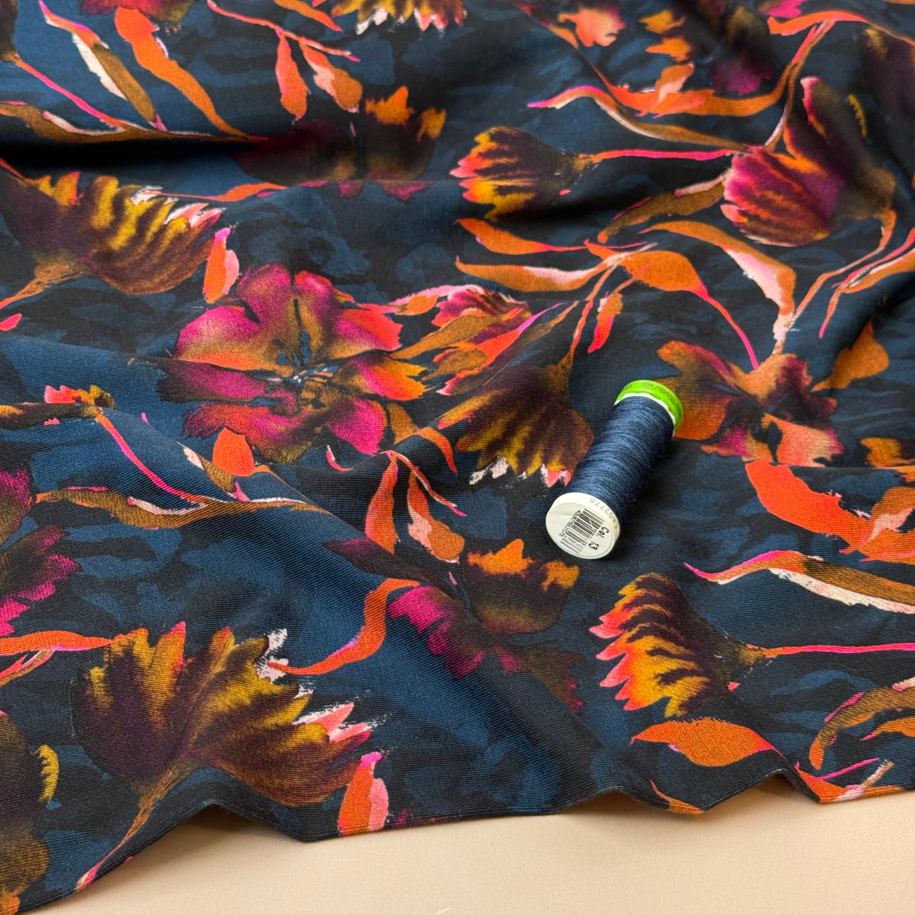 Autumn Leaf Midnight Cotton Jersey Fabric