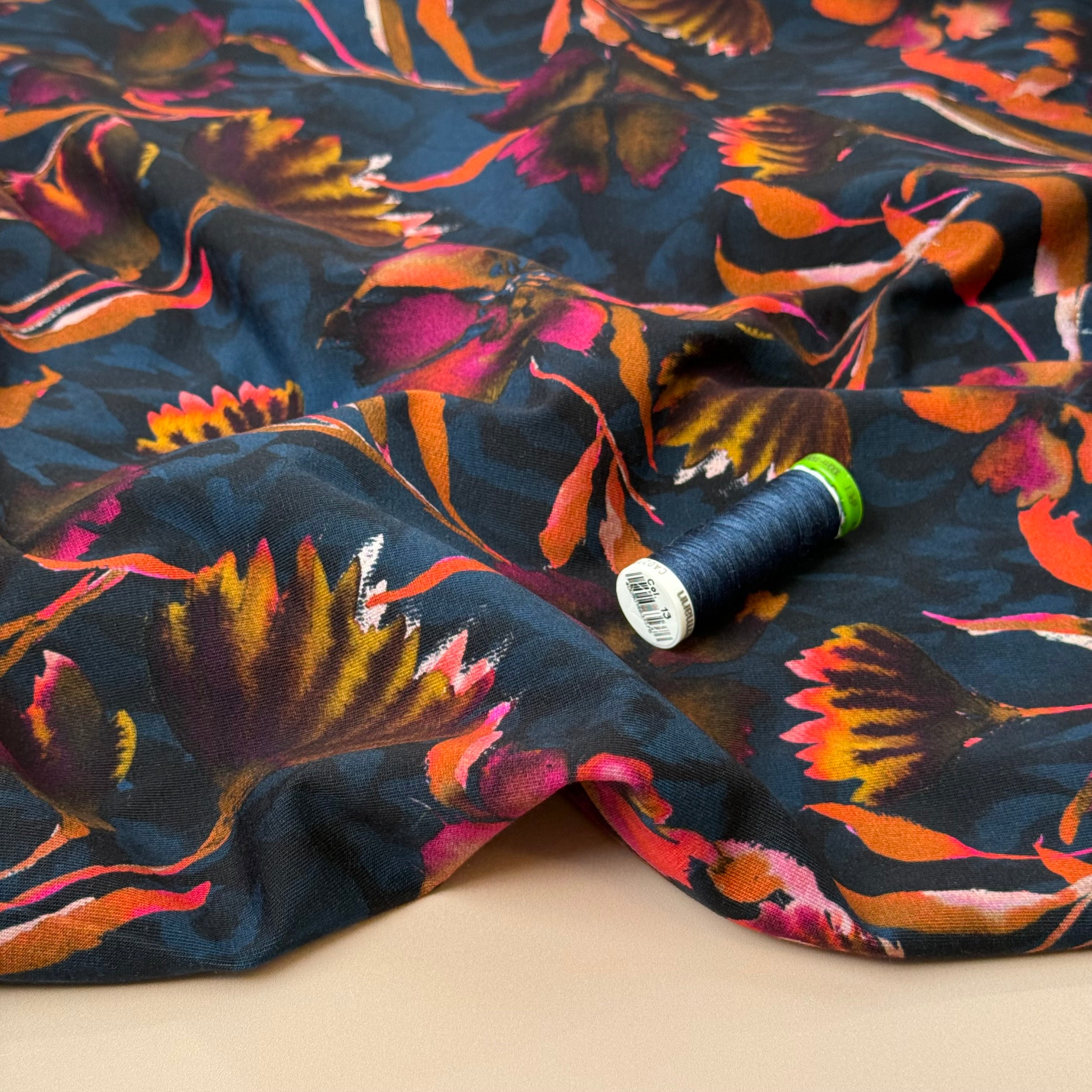 Autumn Leaf Midnight Cotton Jersey Fabric
