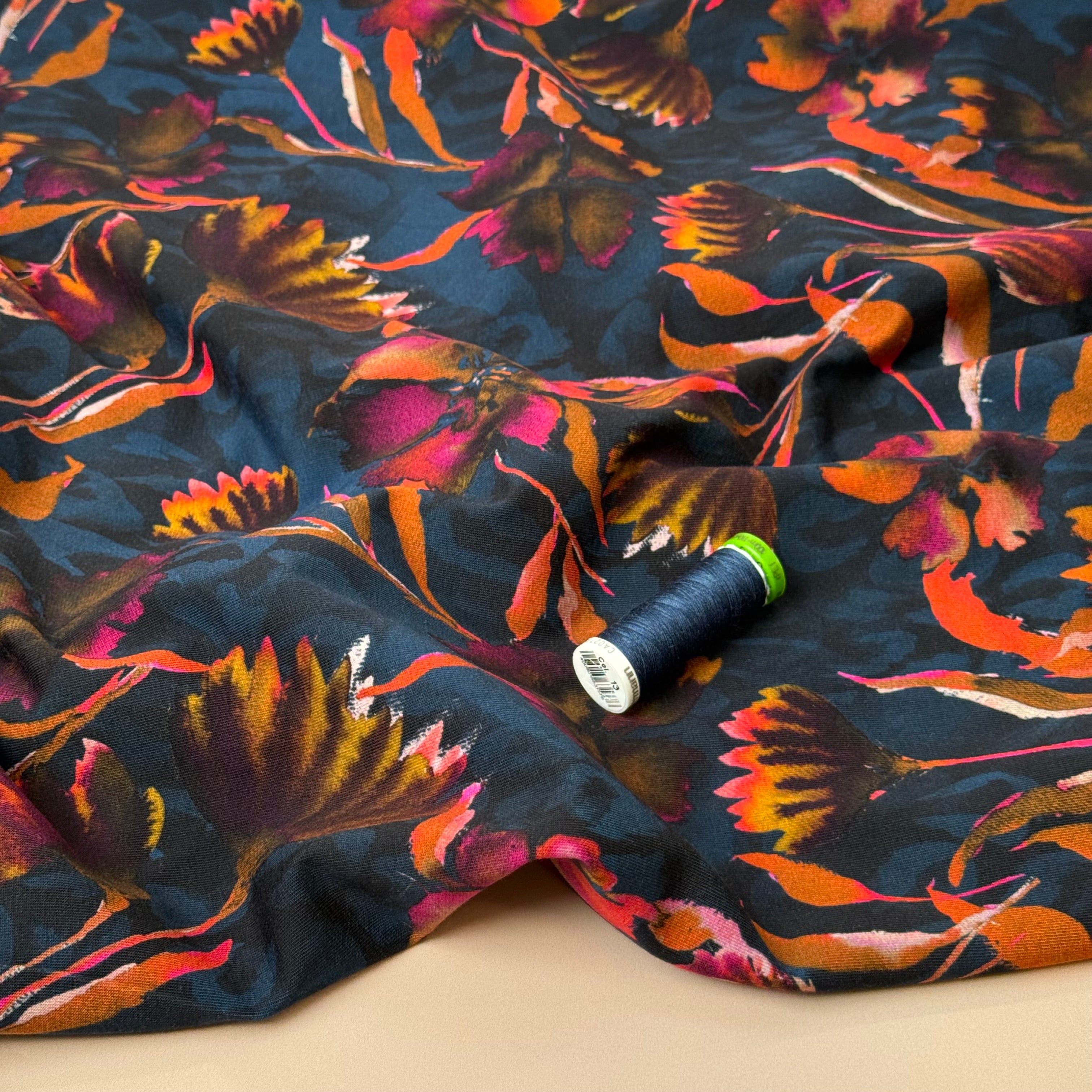 Autumn Leaf Midnight Cotton Jersey Fabric