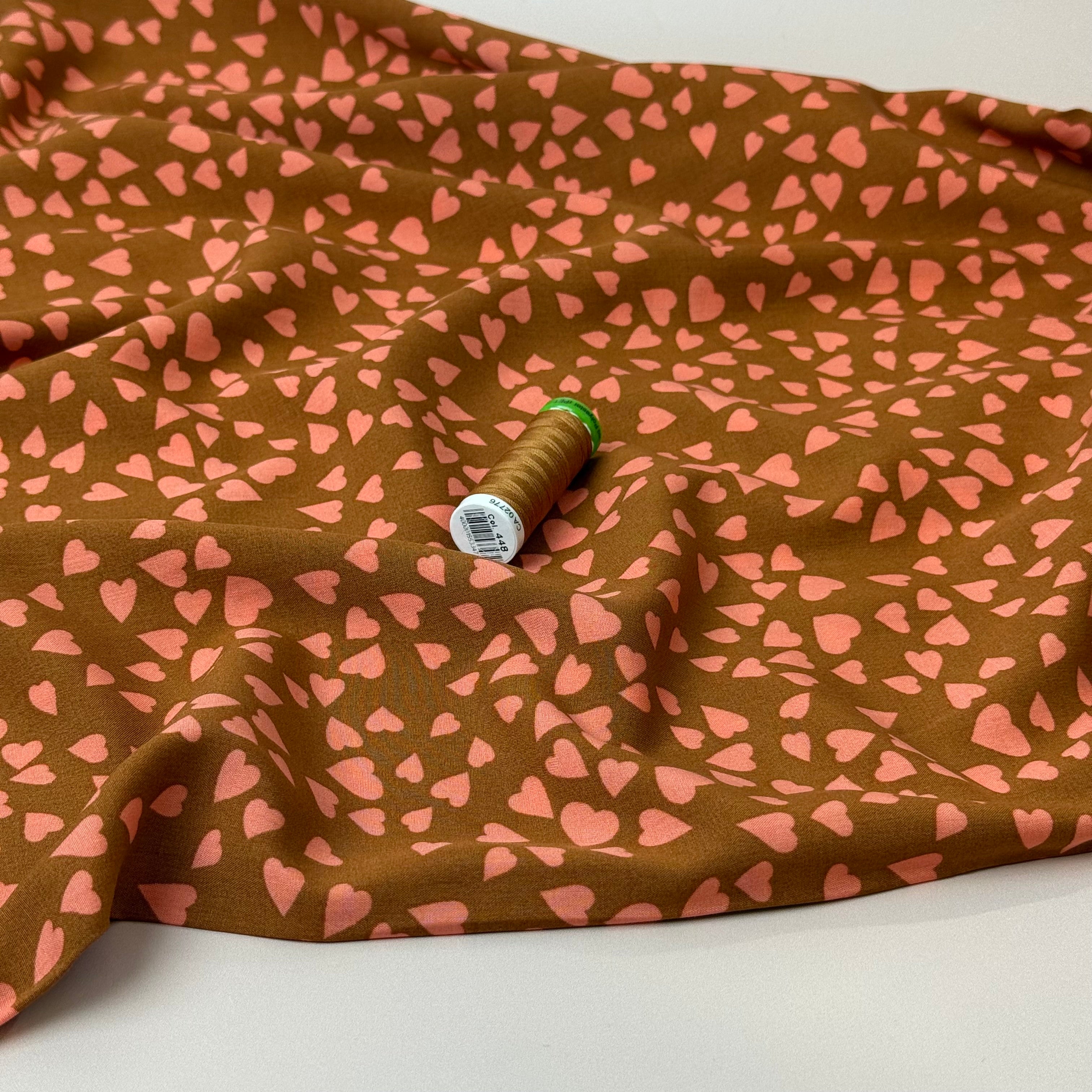 Shower of Hearts Rust LENZING™ ECOVERO™ Viscose Fabric