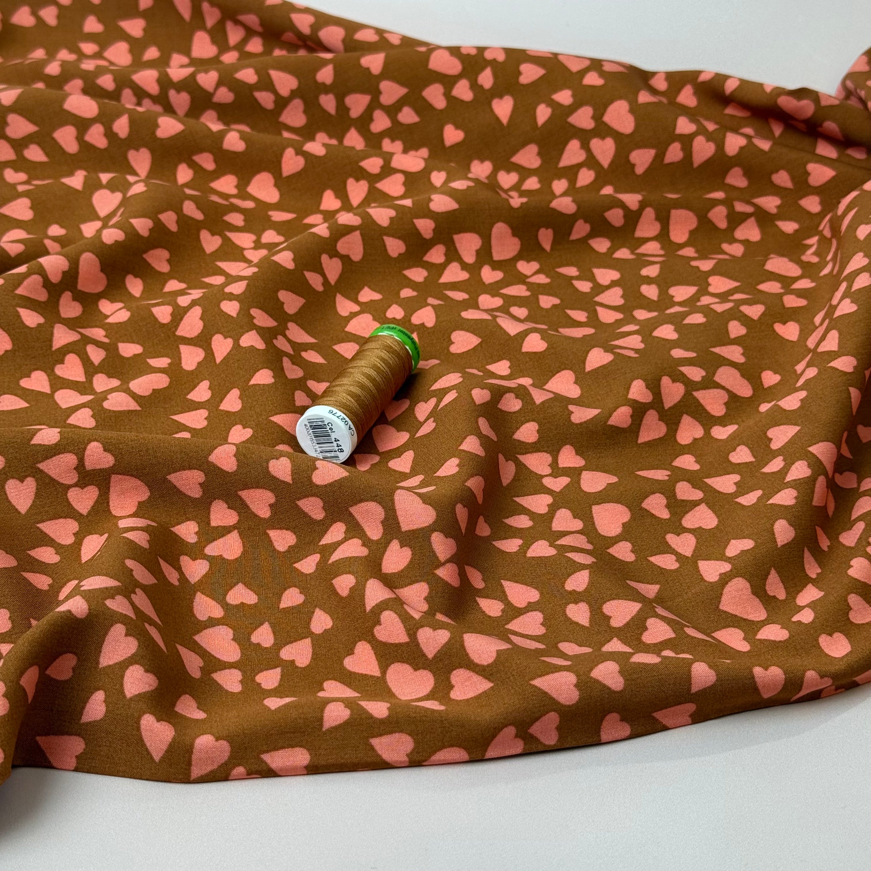 Shower of Hearts Rust LENZING™ ECOVERO™ Viscose Fabric