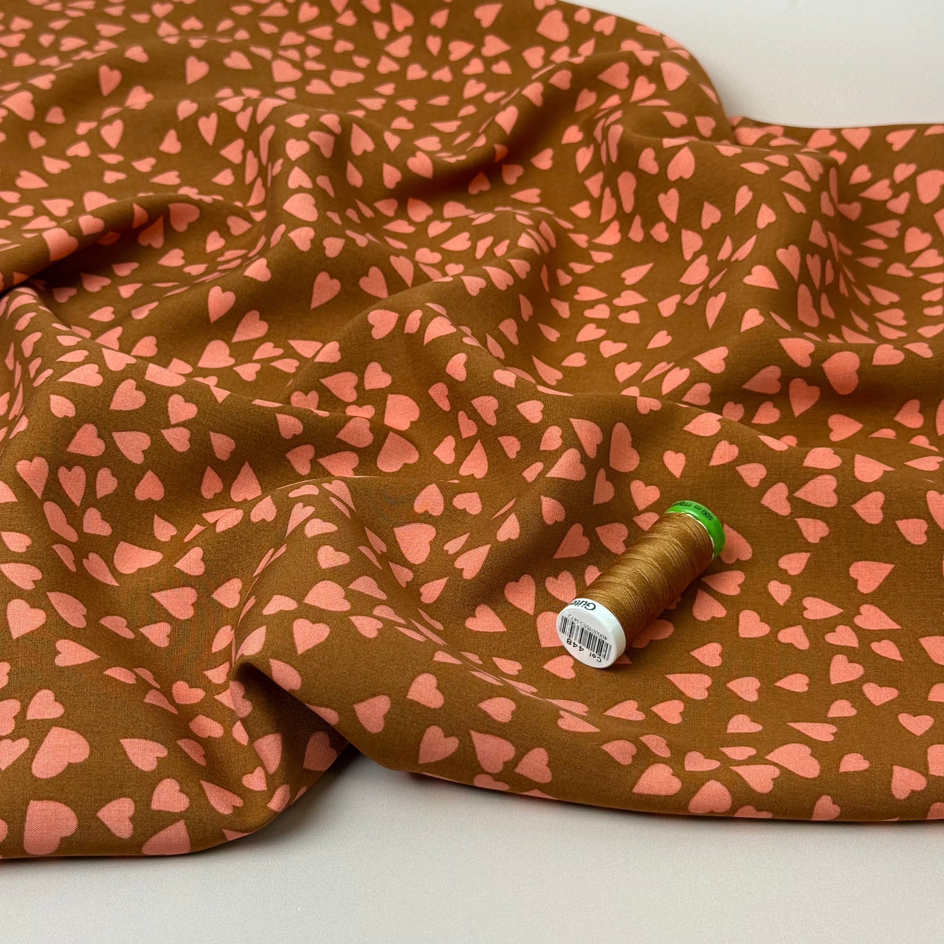 Shower of Hearts Rust LENZING™ ECOVERO™ Viscose Fabric