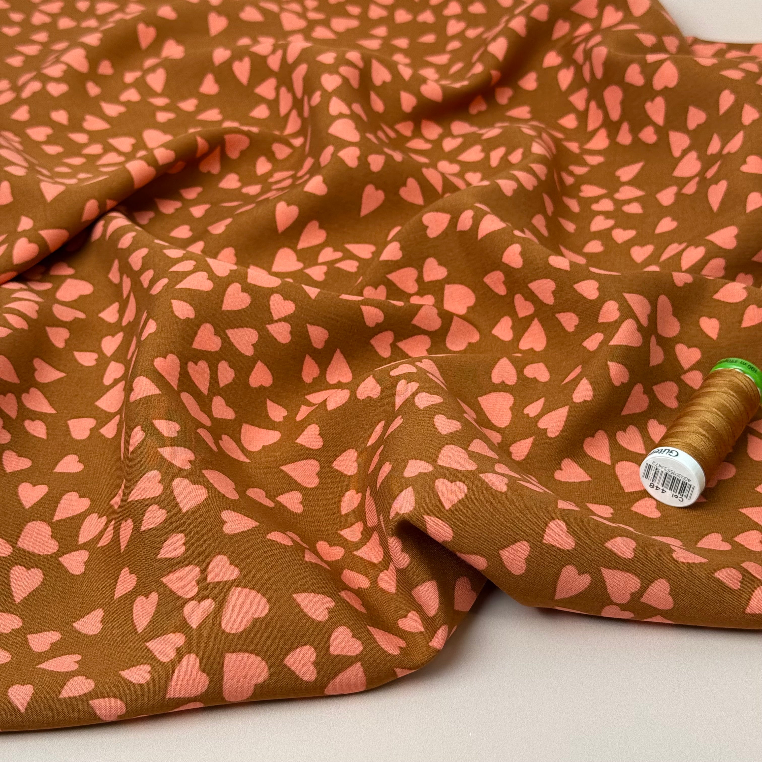 Shower of Hearts Rust LENZING™ ECOVERO™ Viscose Fabric