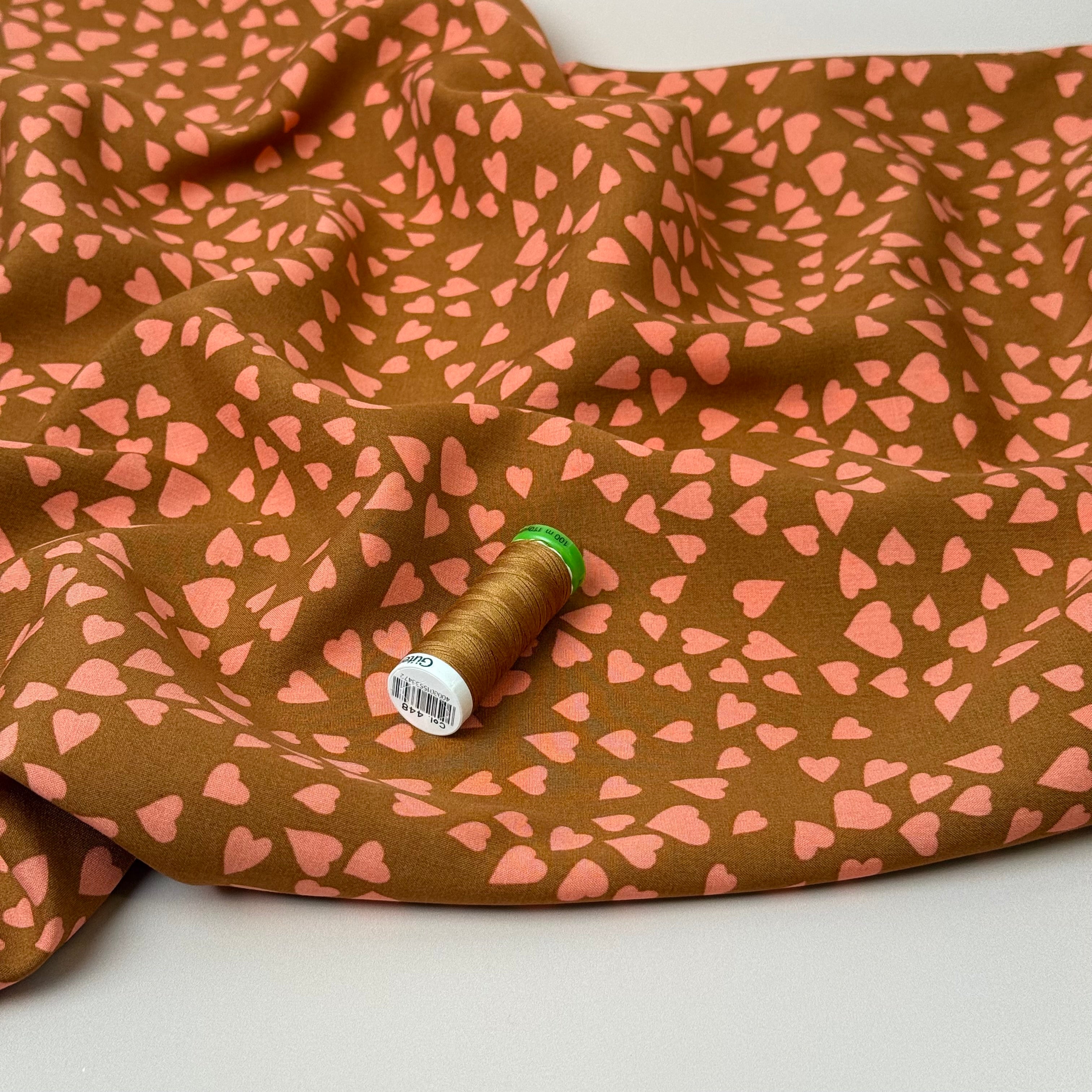 Shower of Hearts Rust LENZING™ ECOVERO™ Viscose Fabric
