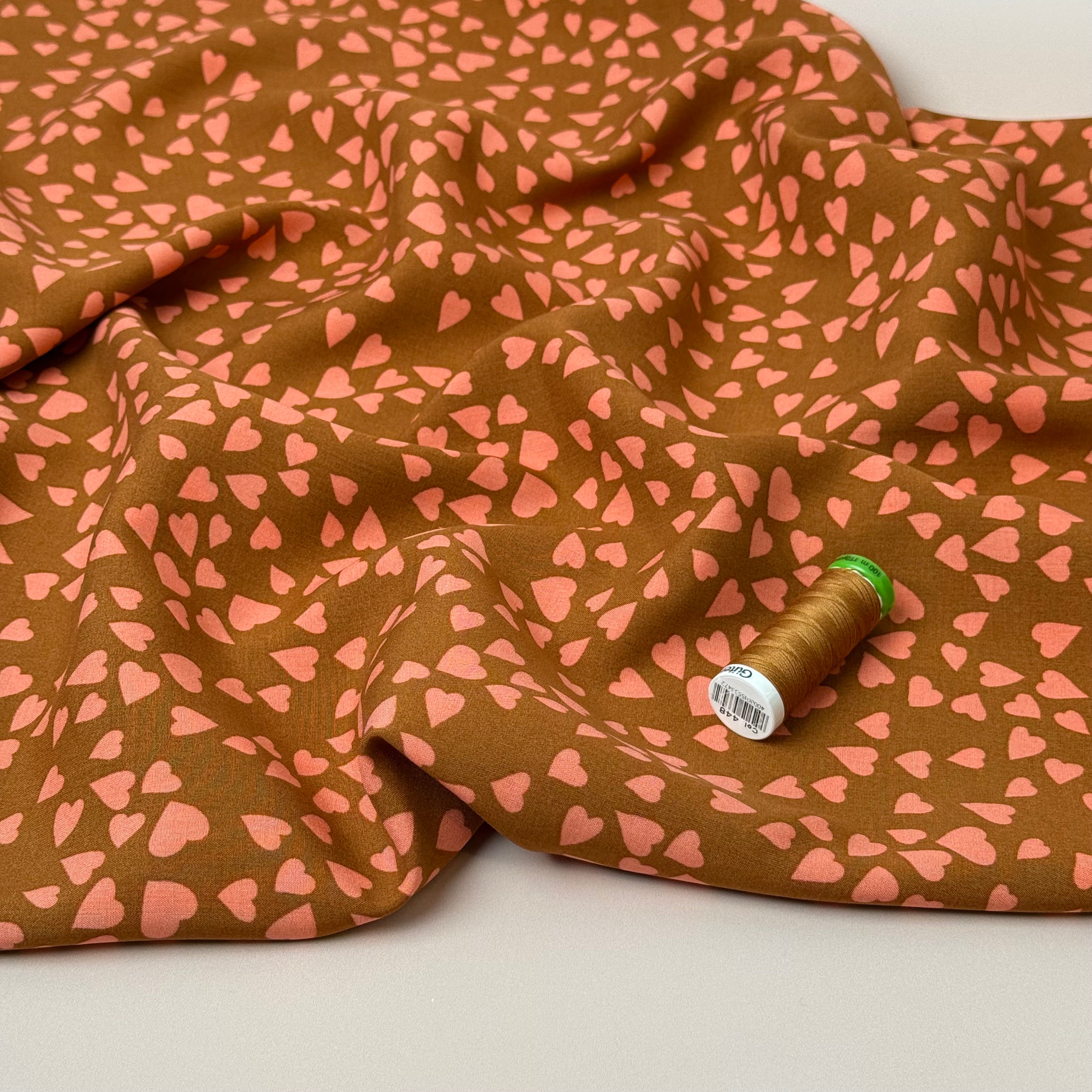 Shower of Hearts Rust LENZING™ ECOVERO™ Viscose Fabric