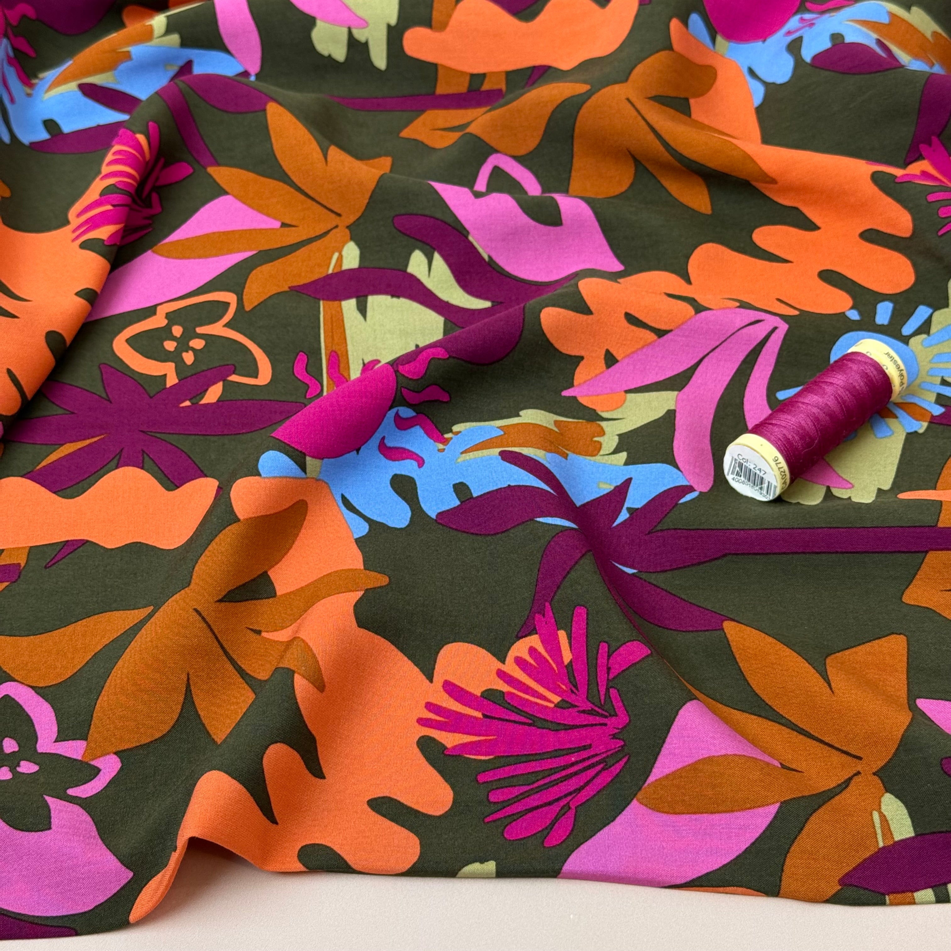 Autumn Resort on Khaki LENZING™ ECOVERO™ Viscose Fabric