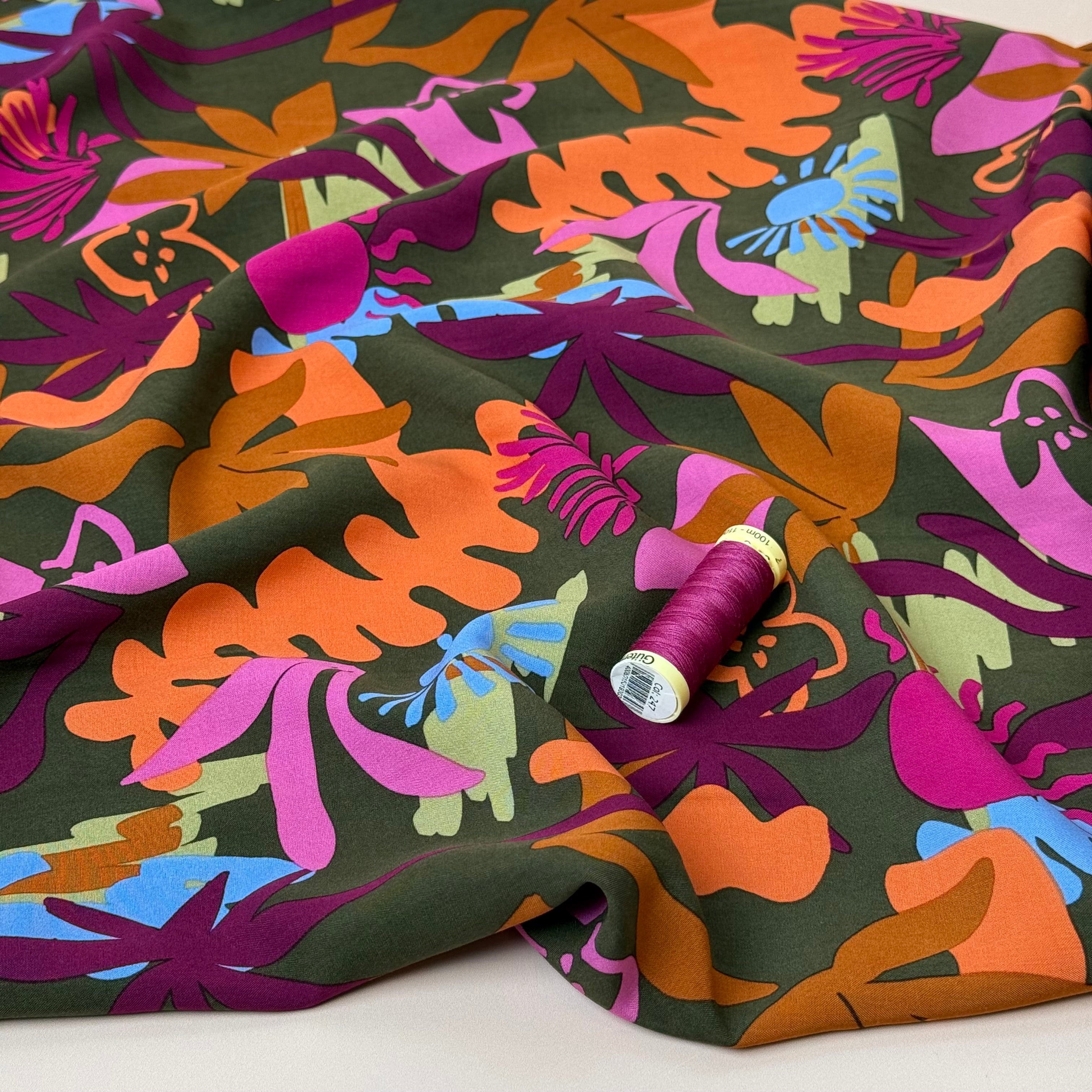 Autumn Resort on Khaki LENZING™ ECOVERO™ Viscose Fabric