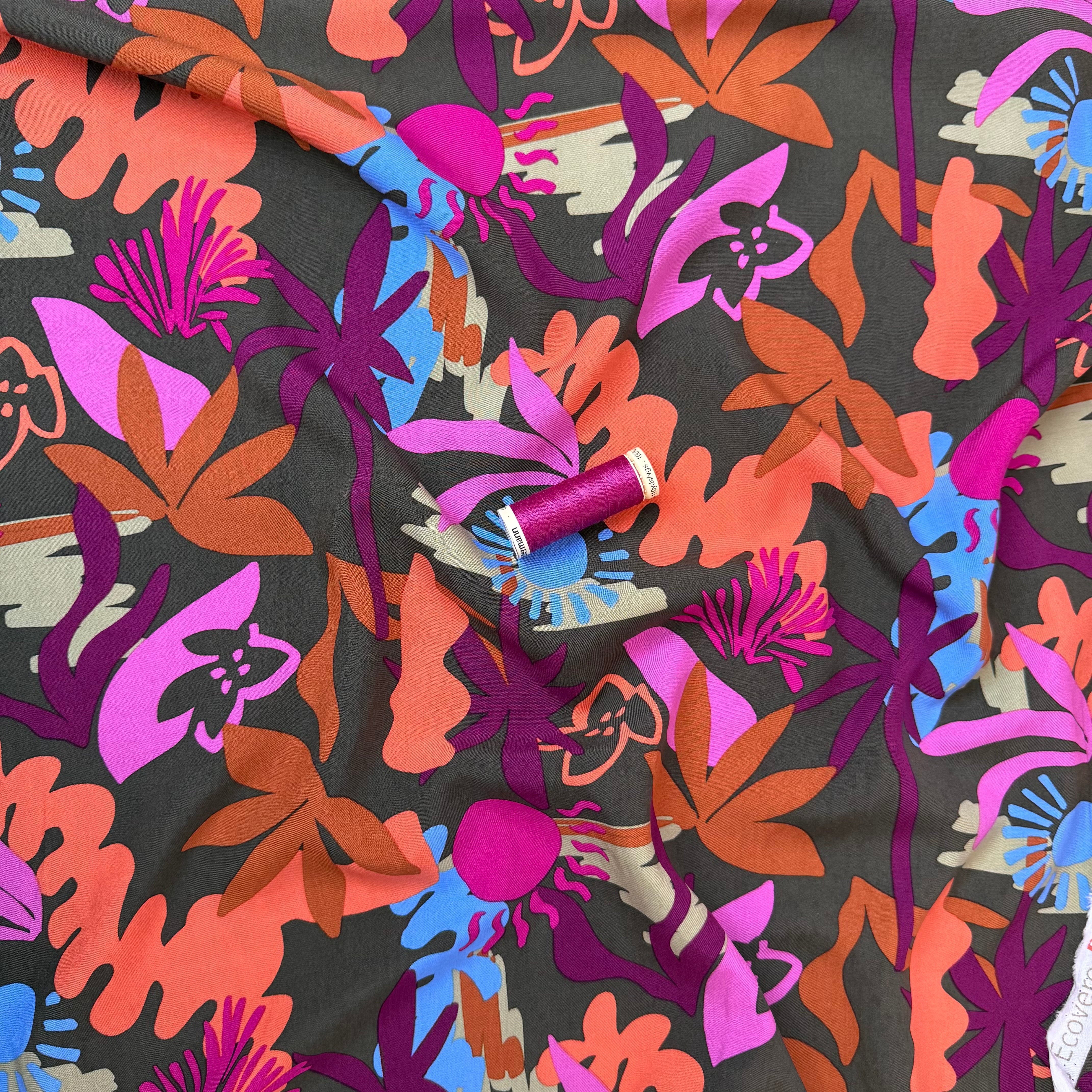 Autumn Resort on Khaki LENZING™ ECOVERO™ Viscose Fabric