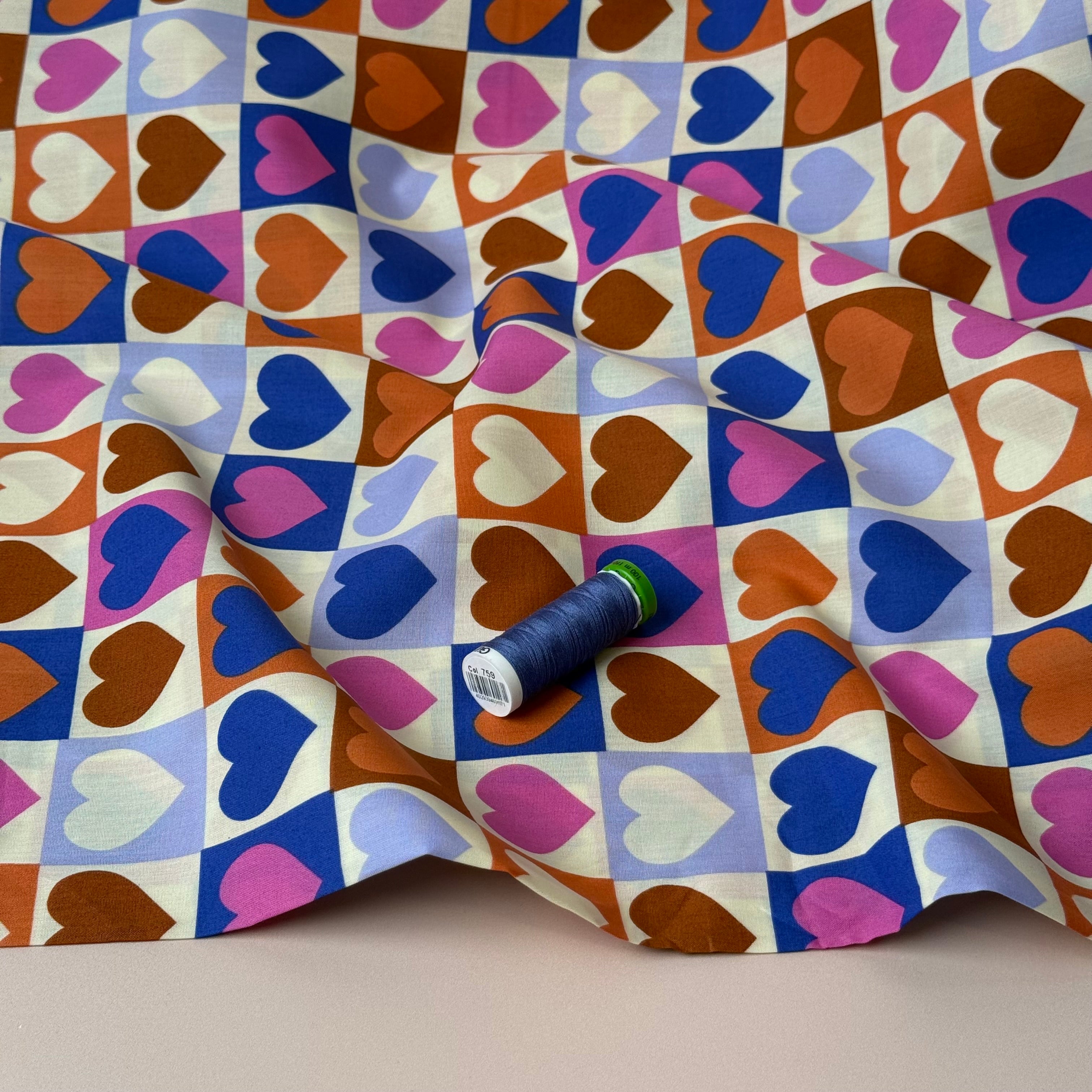 Hearts Off-White Cotton Poplin Fabric