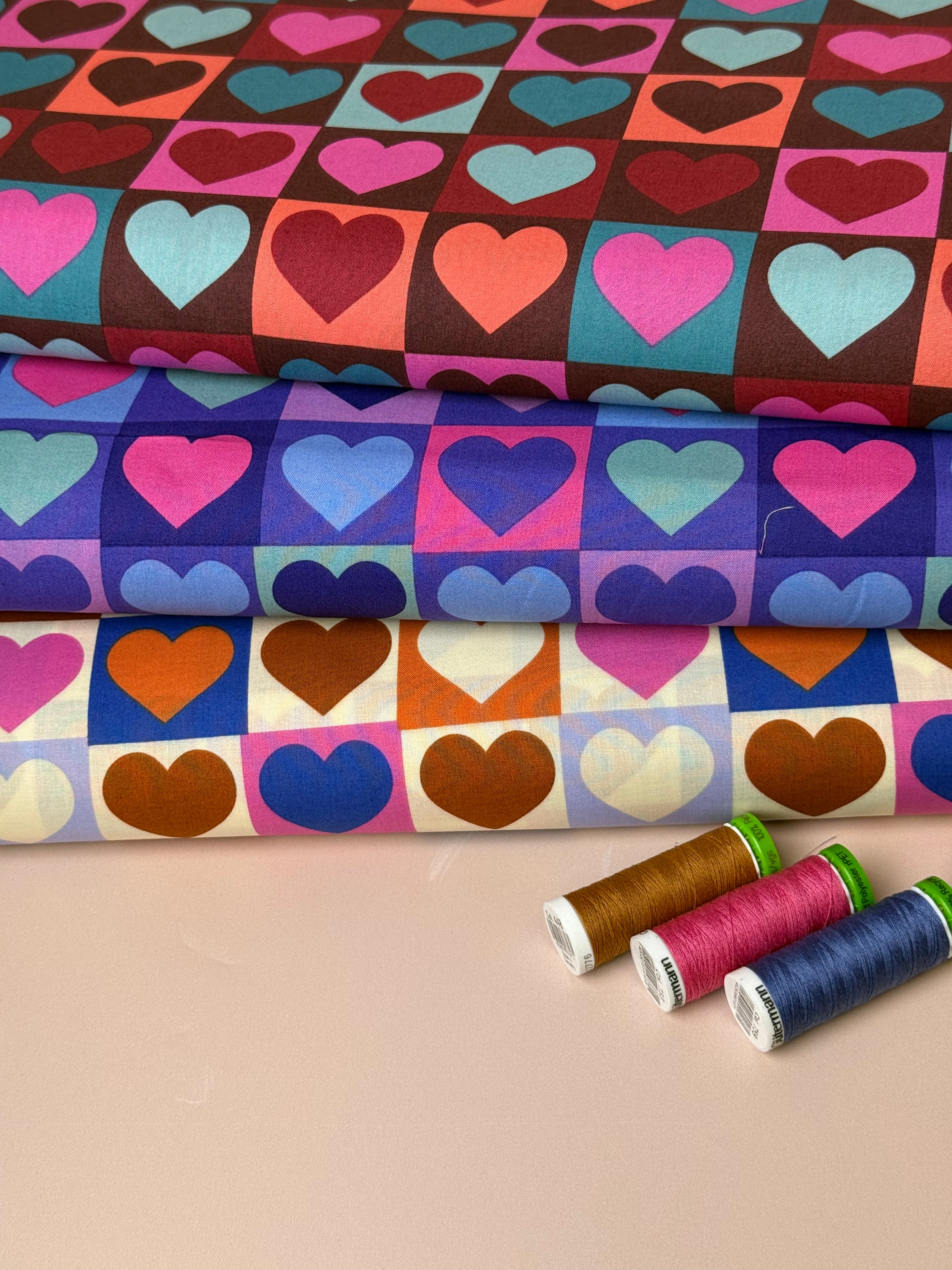Hearts on Cornflower Blue Fine Cotton Poplin Fabric