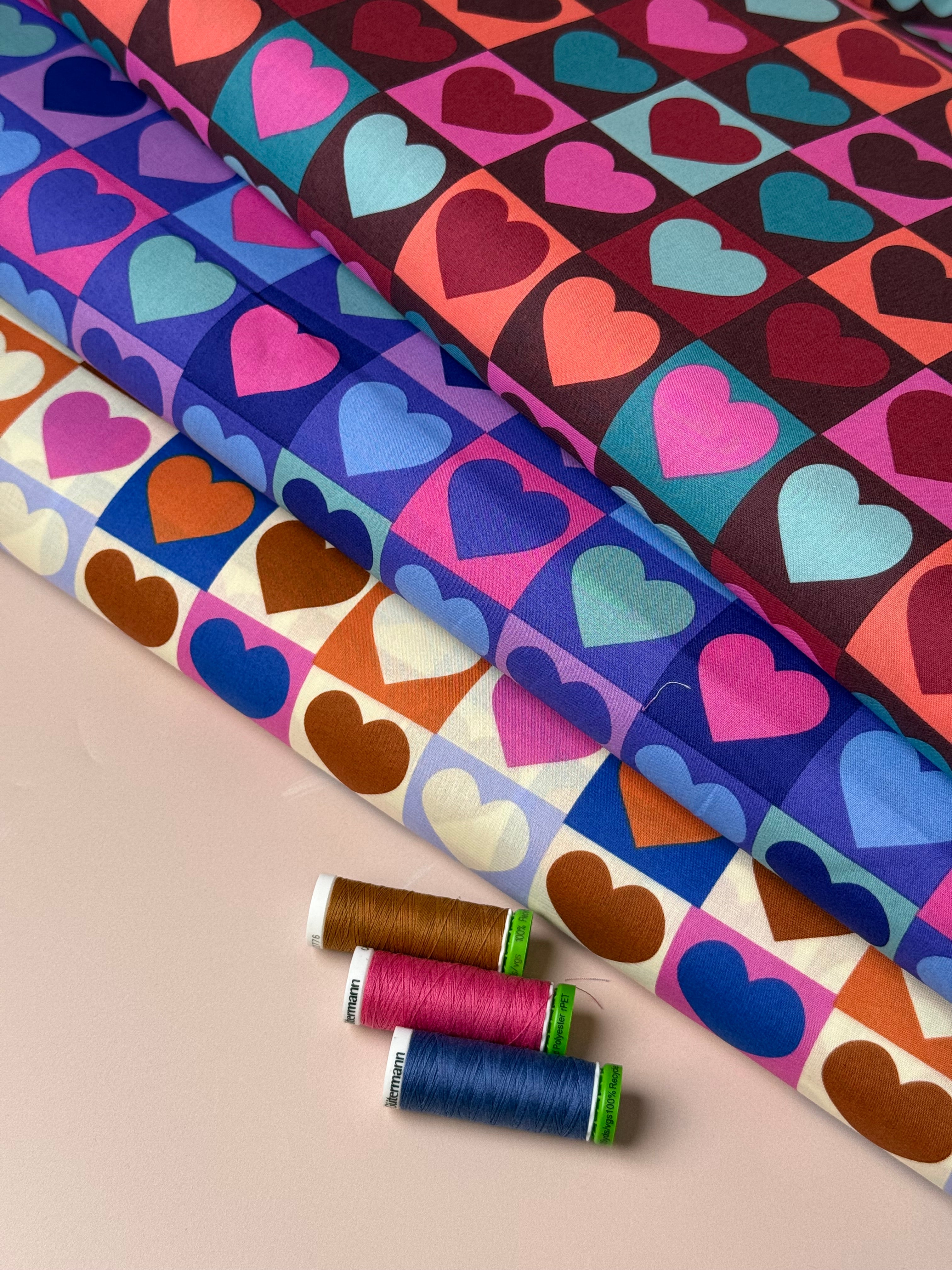 Hearts on Cornflower Blue Fine Cotton Poplin Fabric