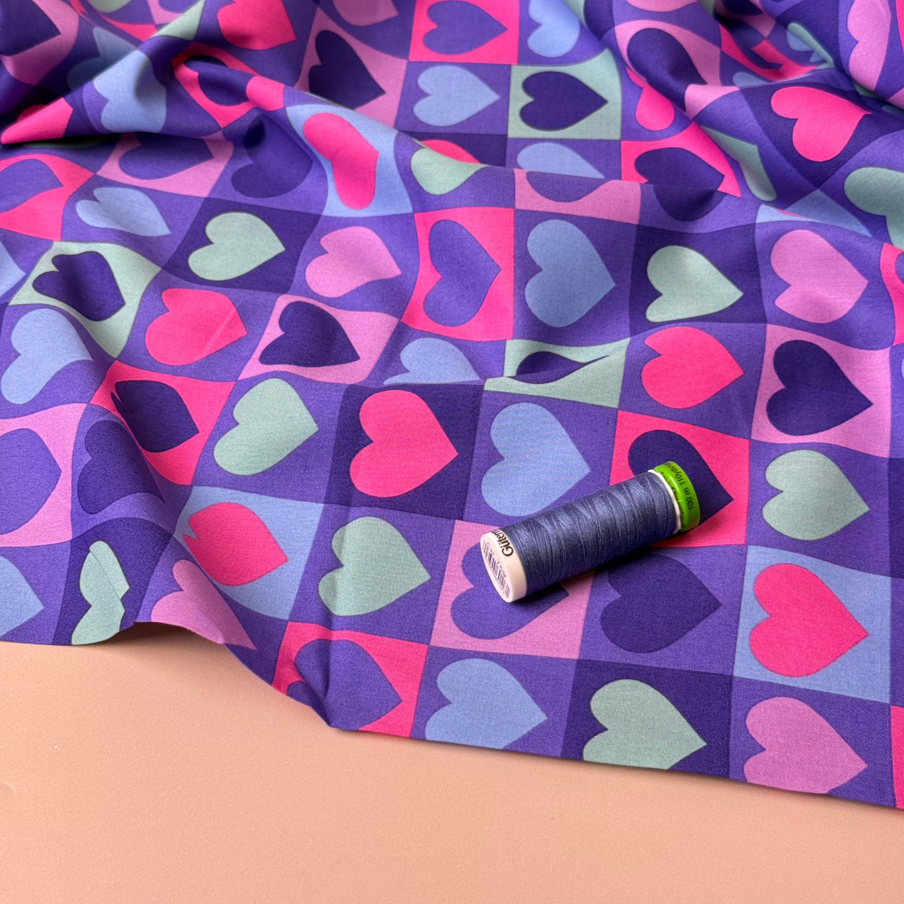 Hearts on Cornflower Blue Fine Cotton Poplin Fabric