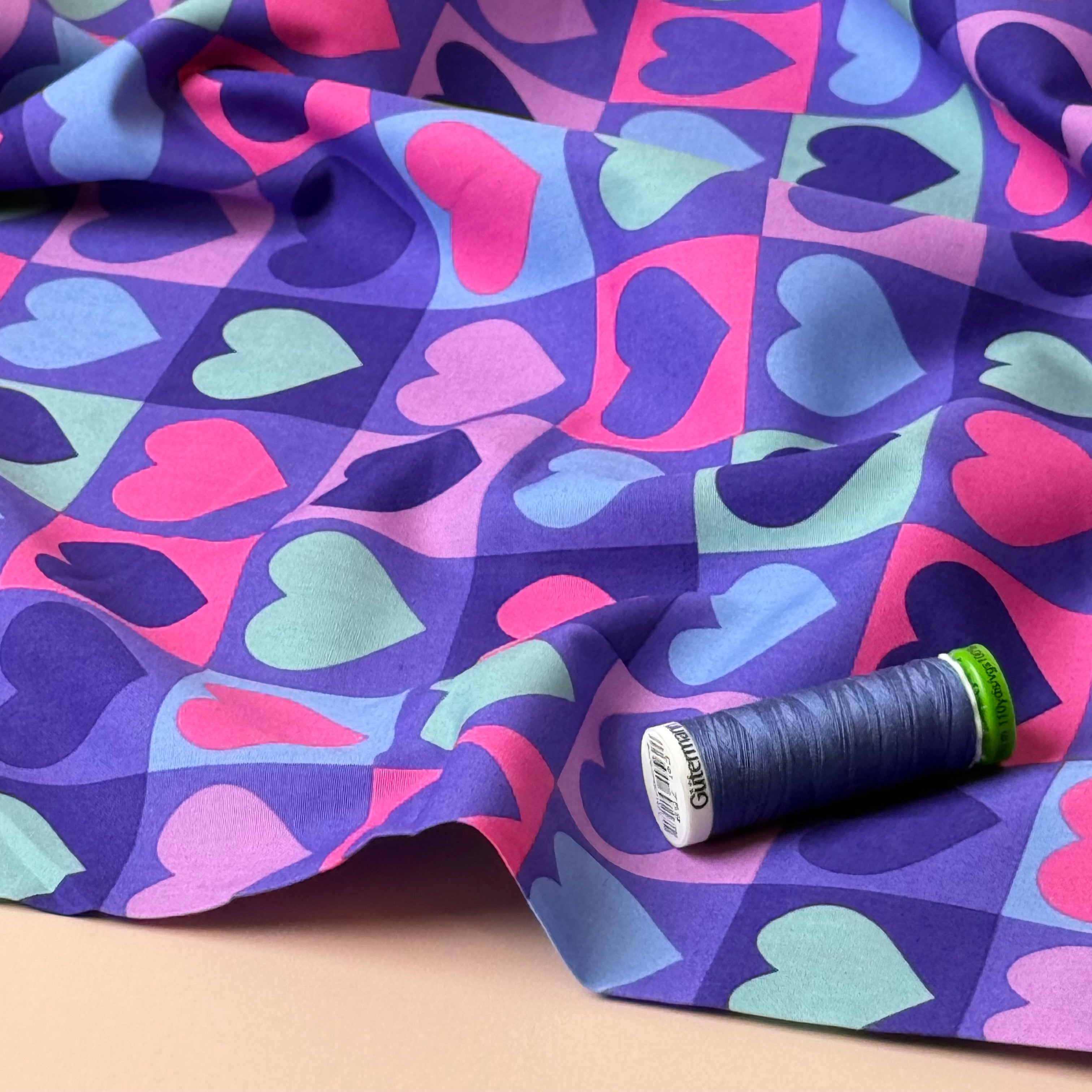 Hearts on Cornflower Blue Fine Cotton Poplin Fabric
