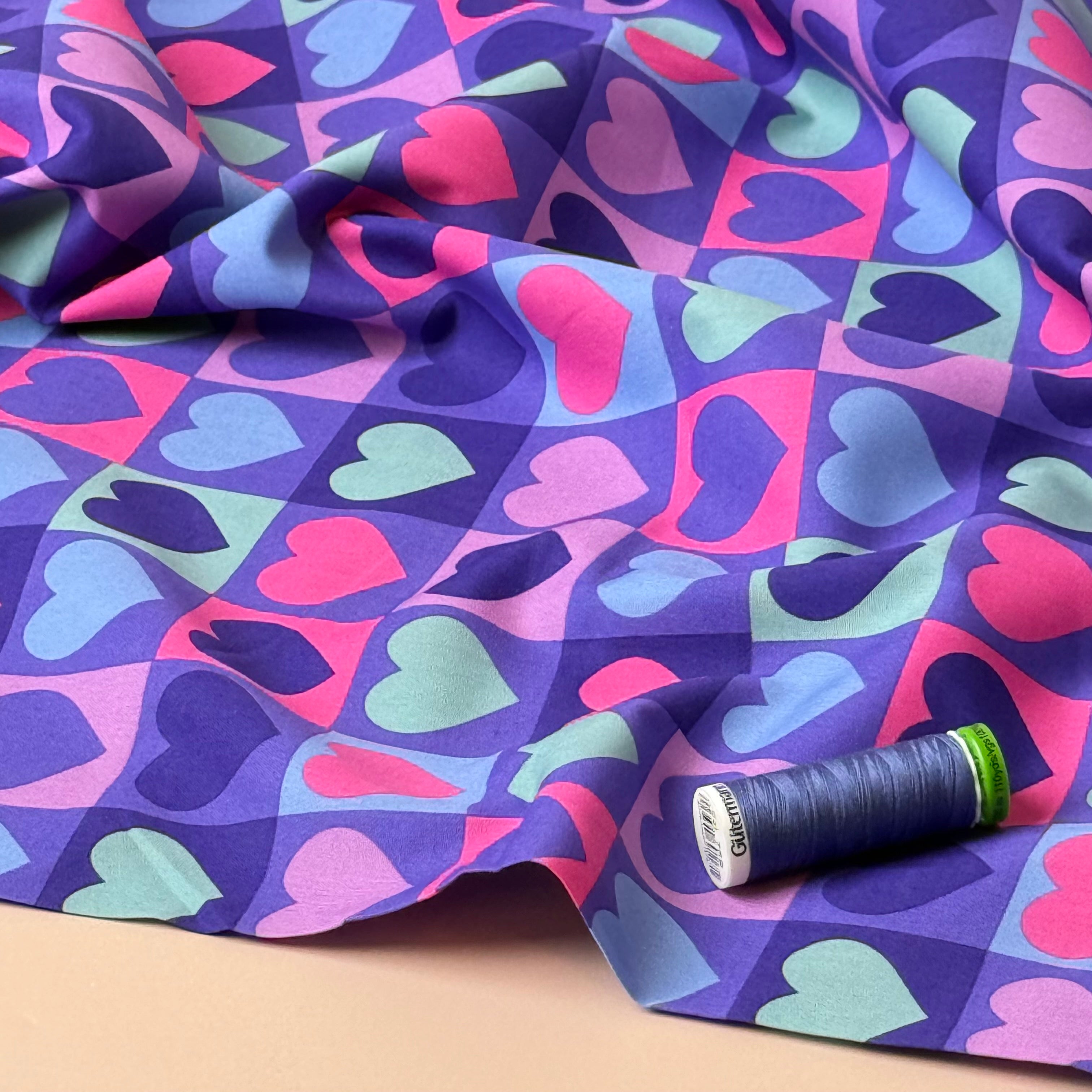 Hearts on Cornflower Blue Fine Cotton Poplin Fabric