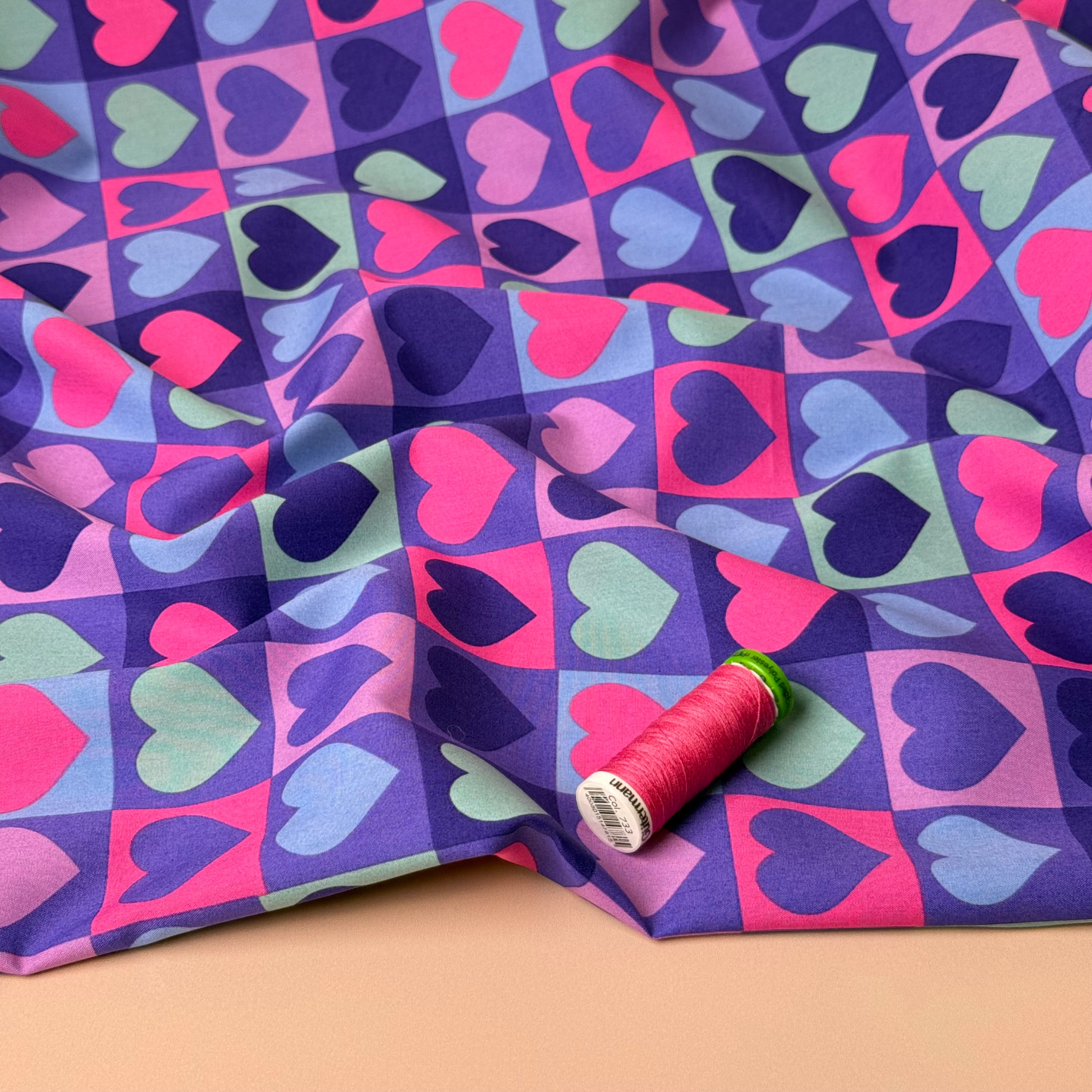 Hearts on Cornflower Blue Fine Cotton Poplin Fabric