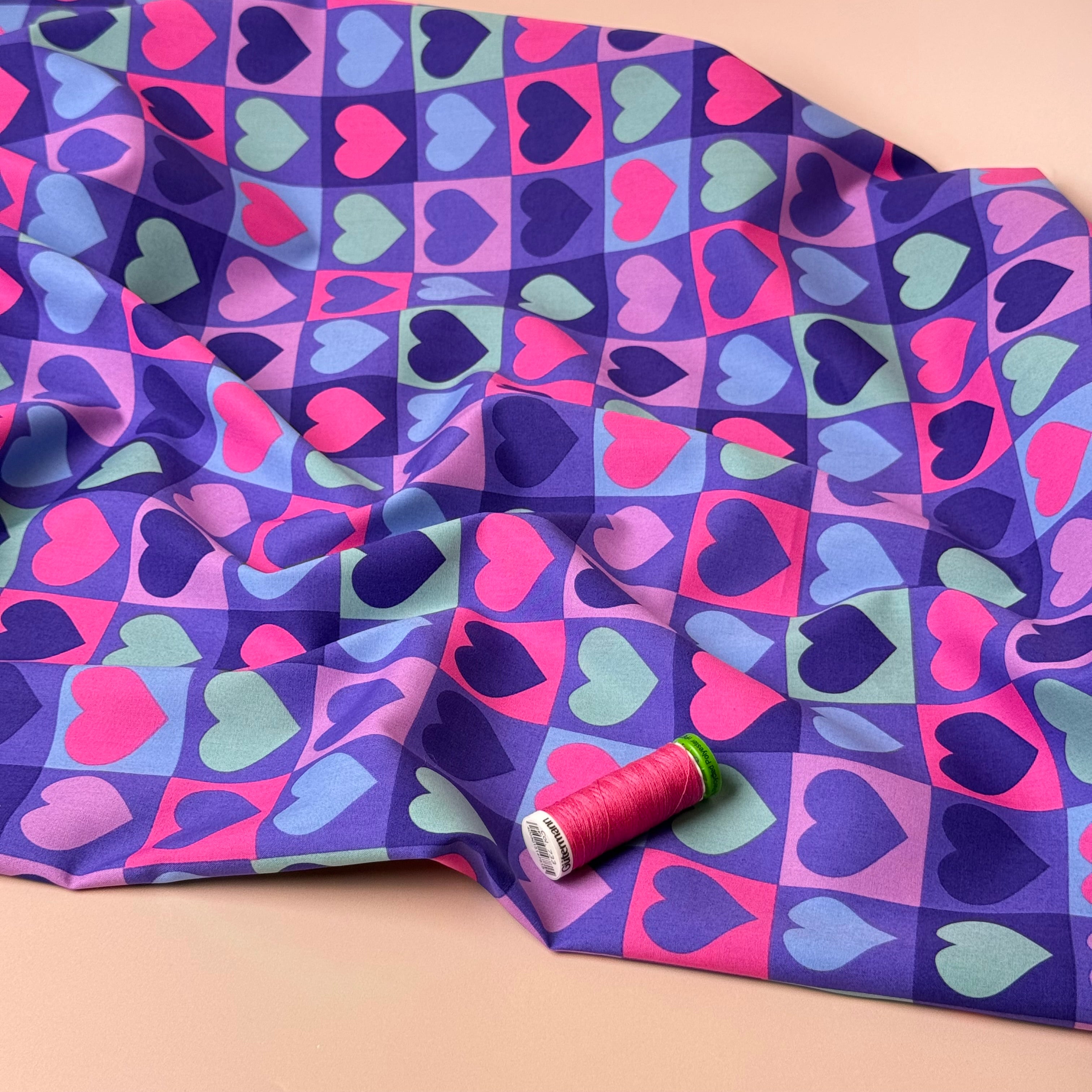 Hearts on Cornflower Blue Fine Cotton Poplin Fabric