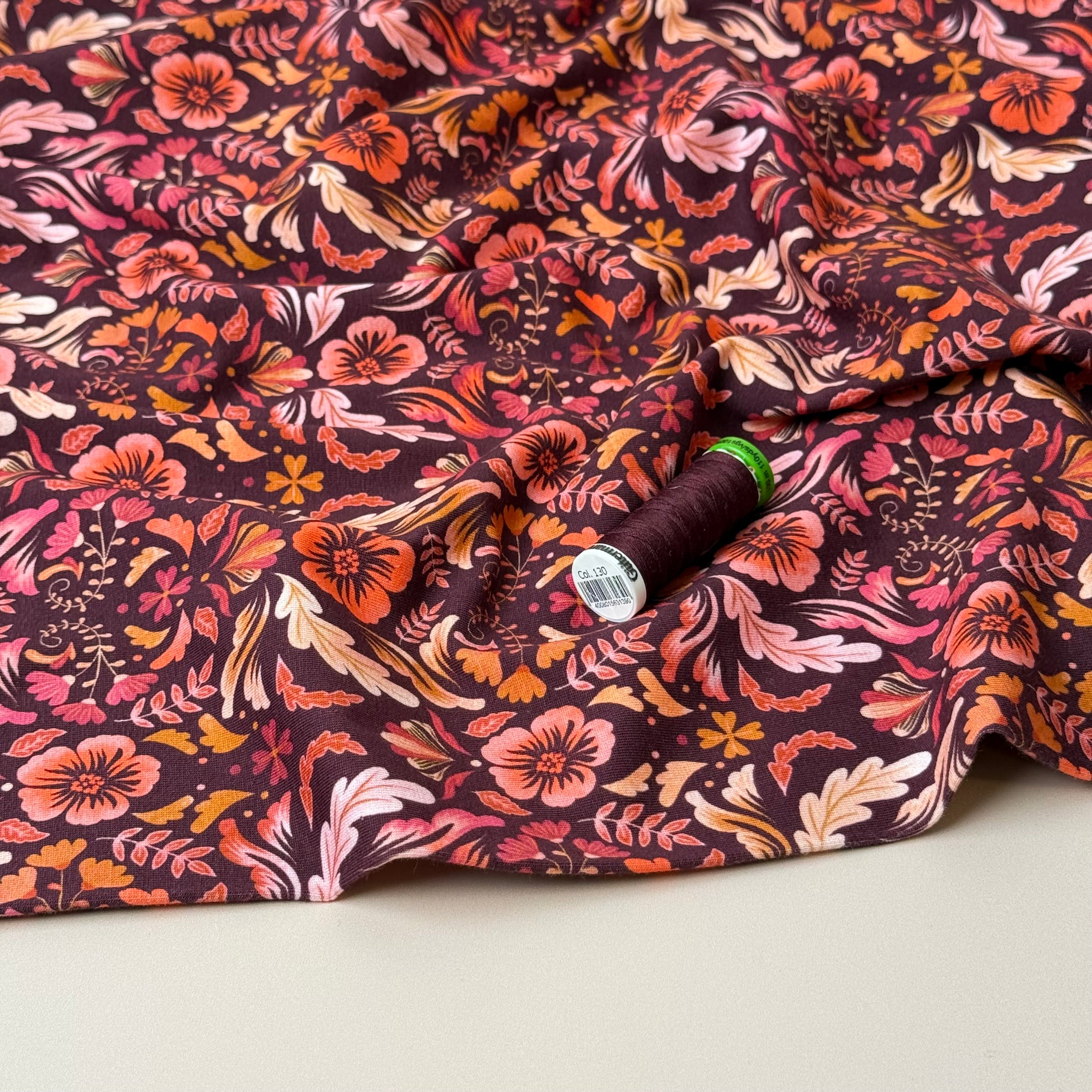 Autumn Serenity Mahogany Cotton Jersey Fabric