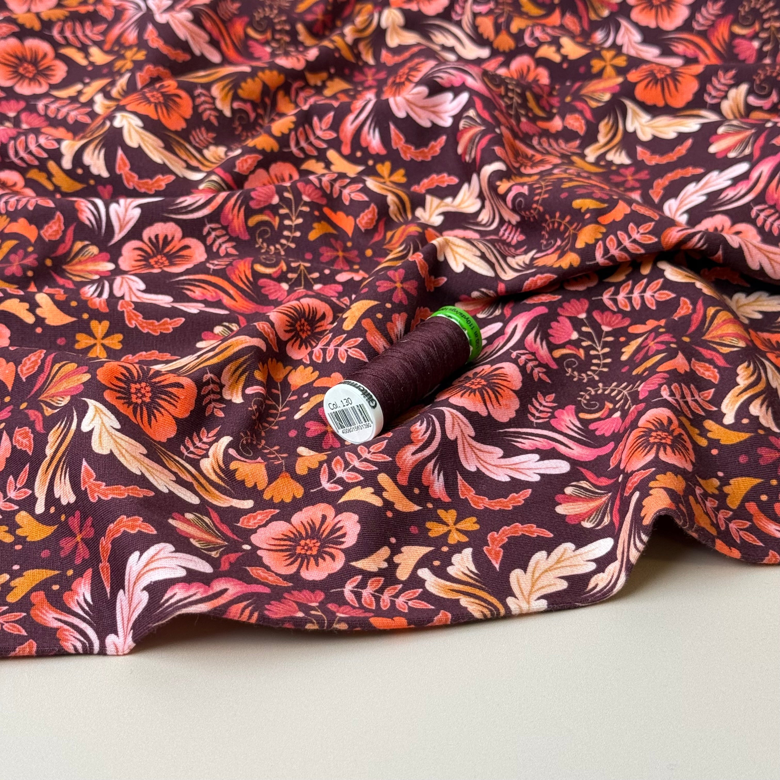 Autumn Serenity Mahogany Cotton Jersey Fabric