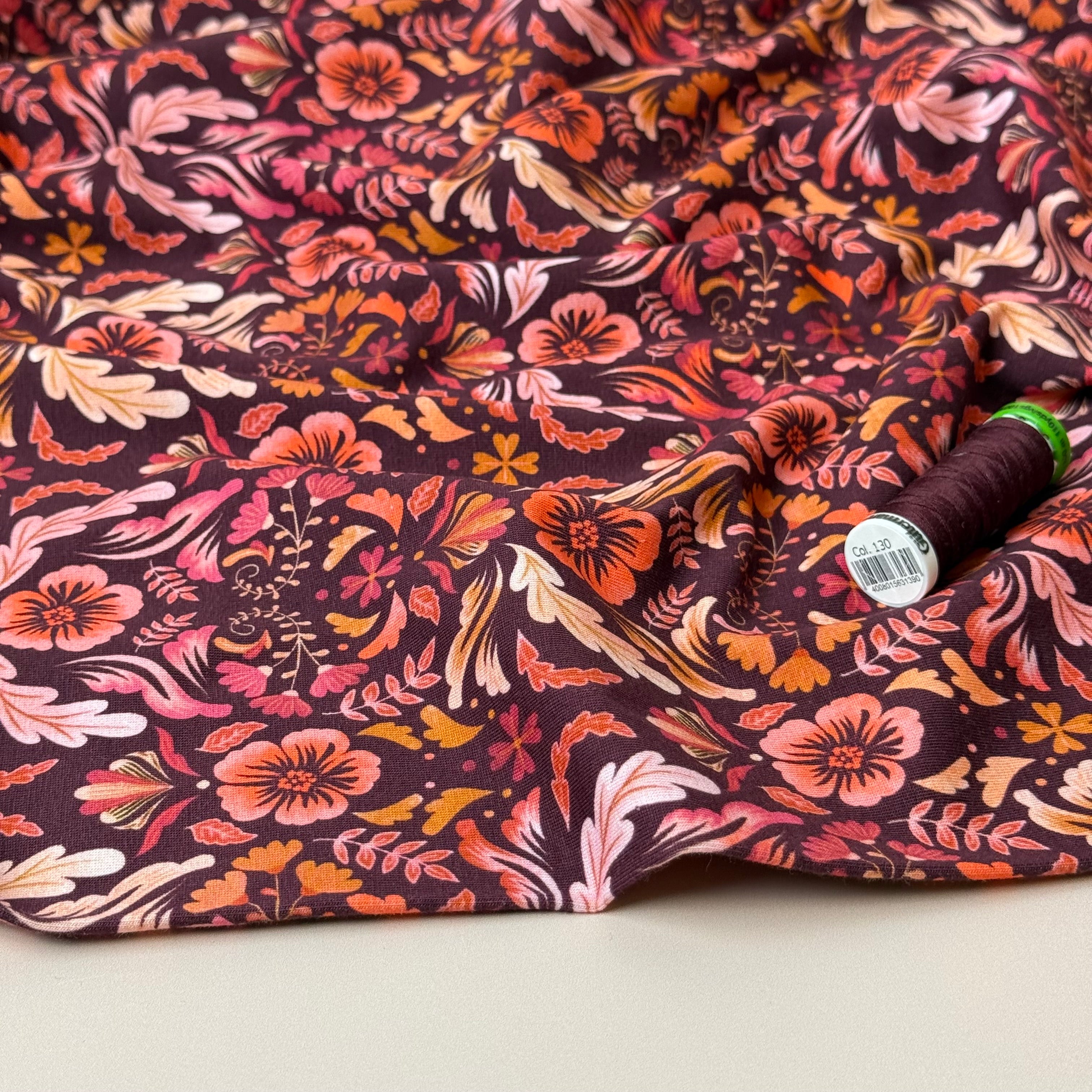 Autumn Serenity Mahogany Cotton Jersey Fabric