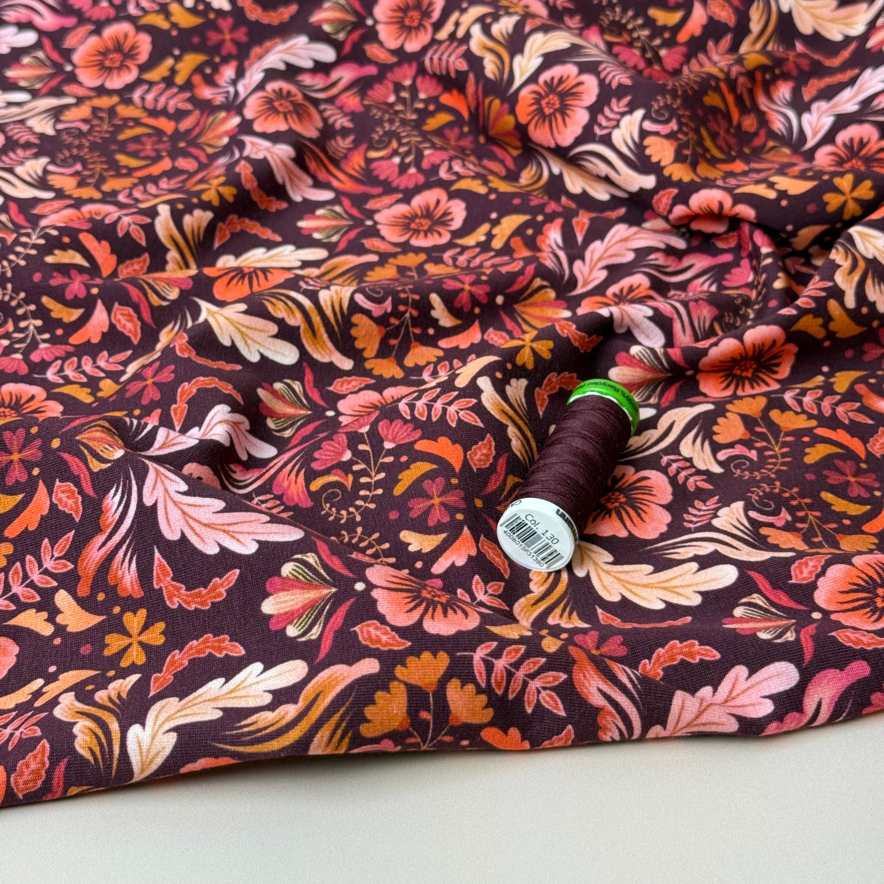 Autumn Serenity Mahogany Cotton Jersey Fabric