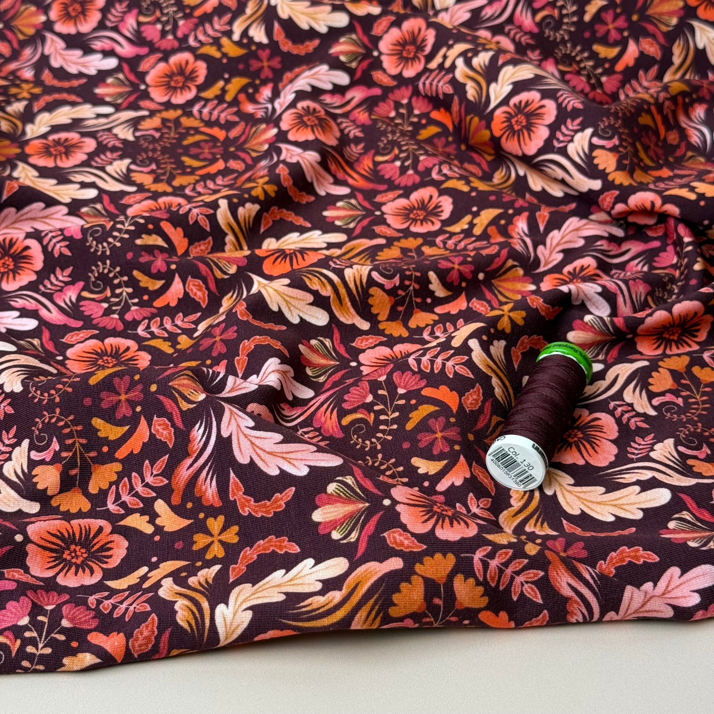 Autumn Serenity Mahogany Cotton Jersey Fabric