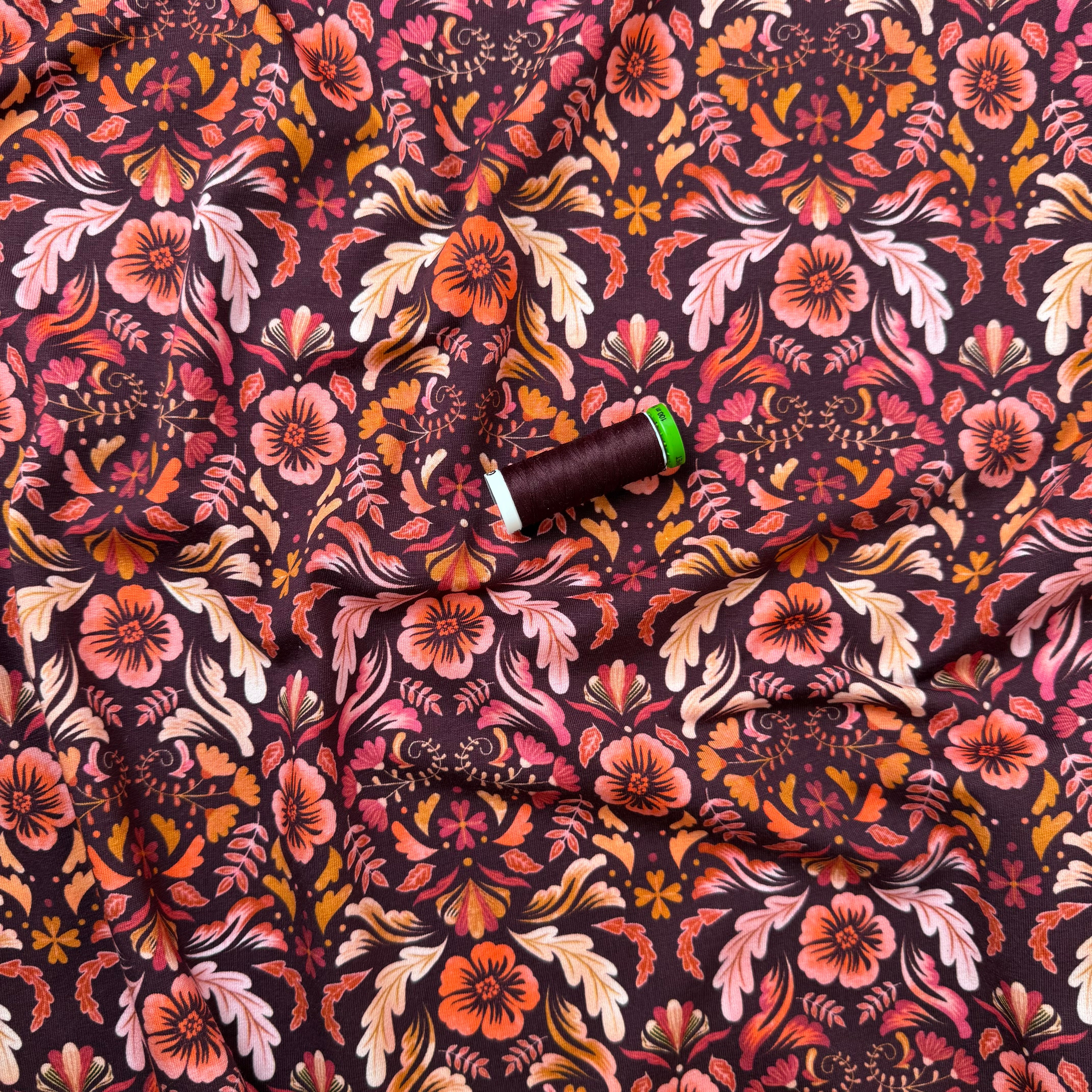 Autumn Serenity Mahogany Cotton Jersey Fabric
