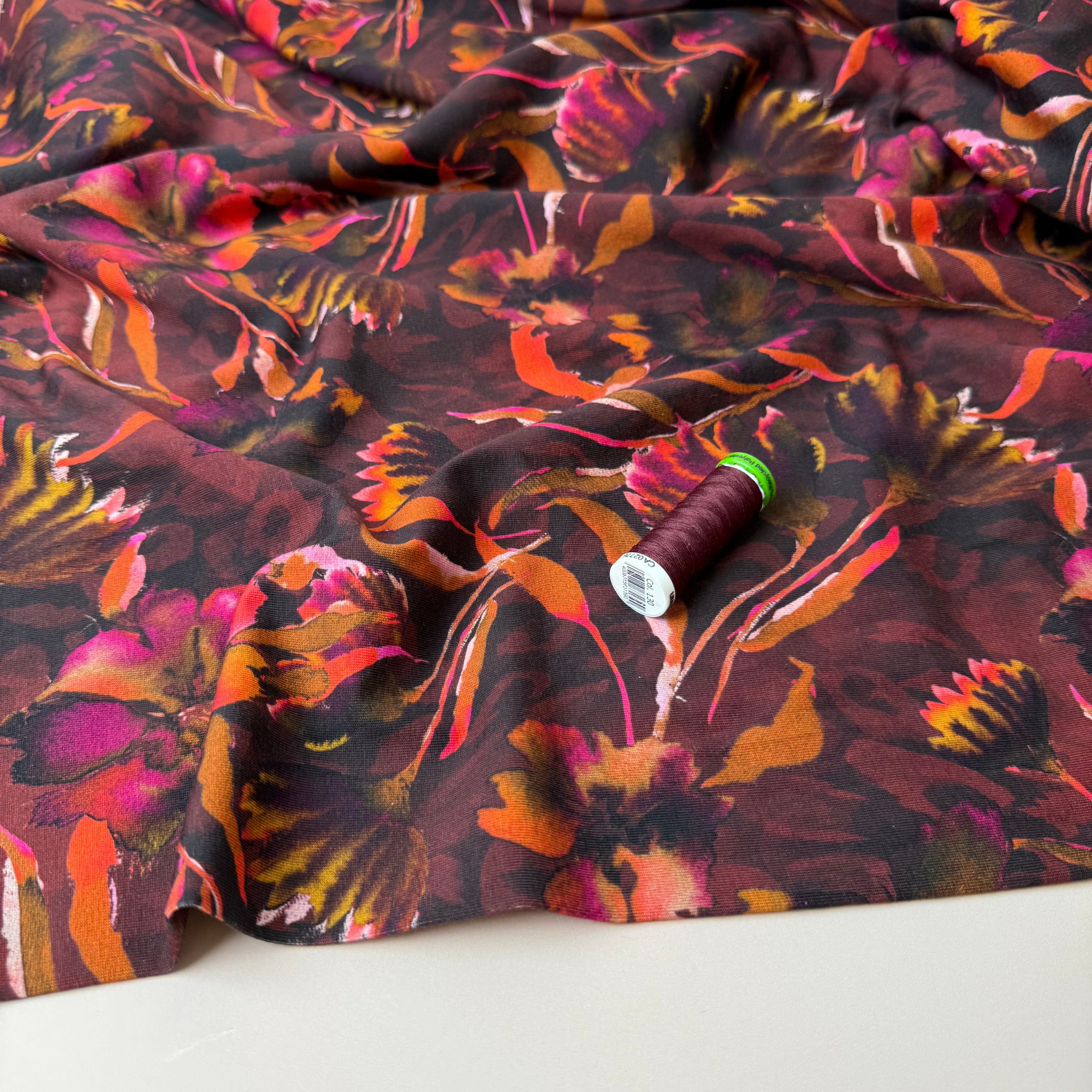 REMNANT 1.36 Metres - Autumn Leaf Brown Cotton Jersey Fabric