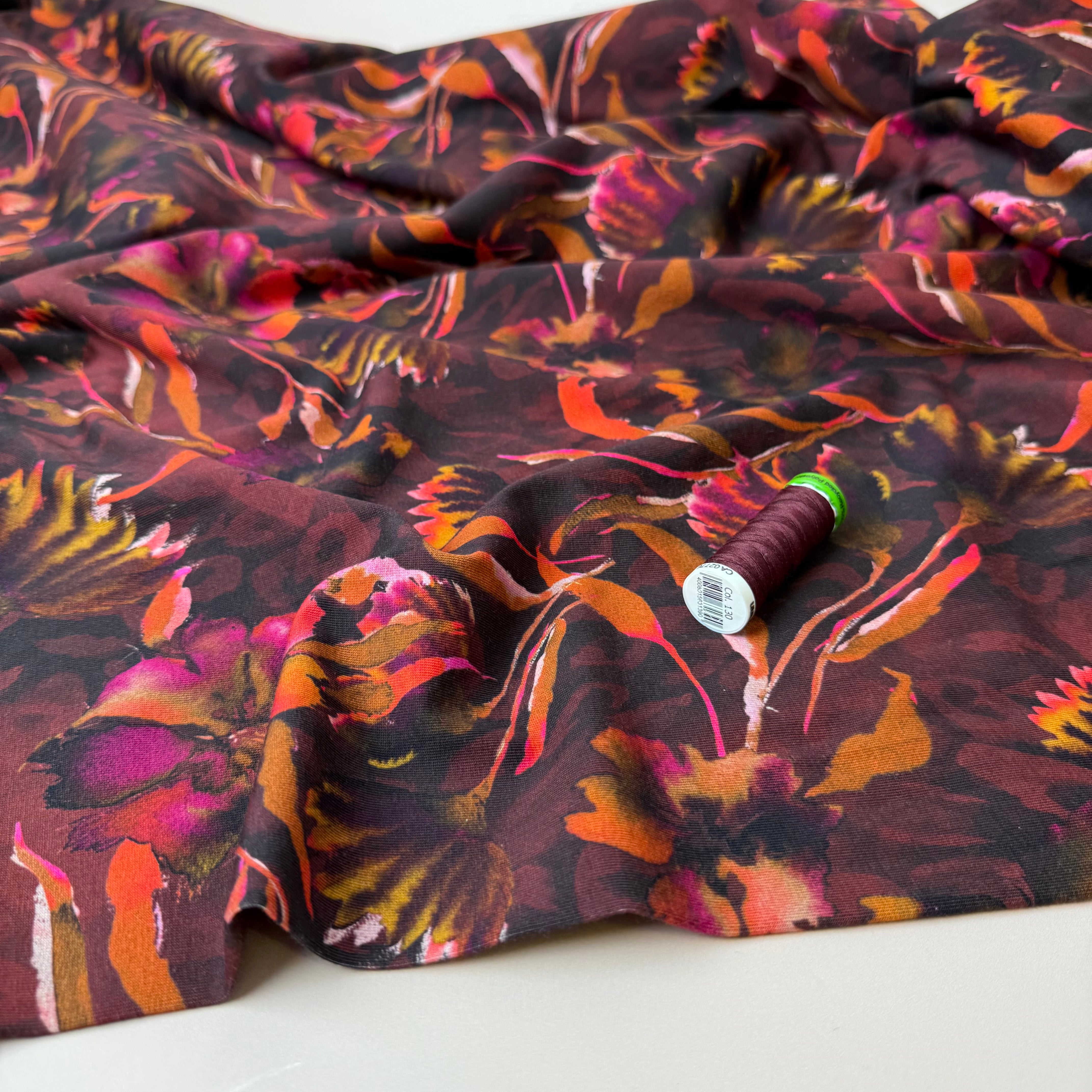 REMNANT 1.36 Metres - Autumn Leaf Brown Cotton Jersey Fabric